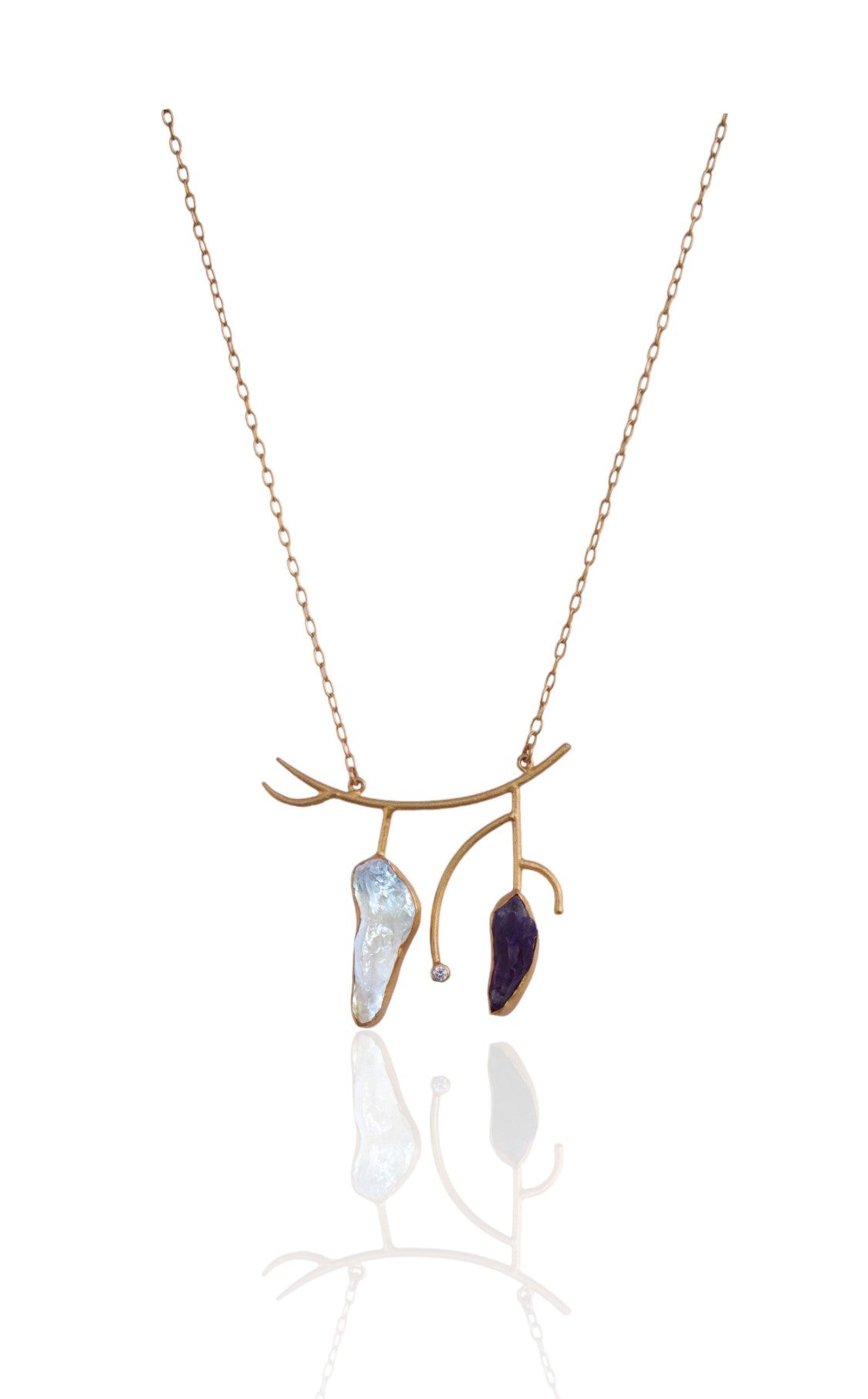 Stone Age Necklace - Brass with 18K Gold Finish, Amethyst