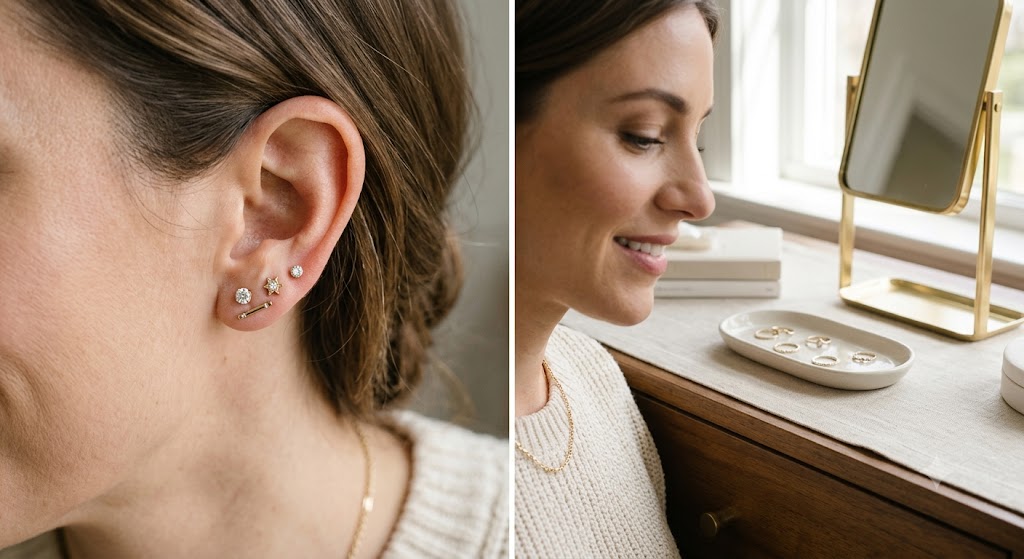 How to Layer Multiple Stud Earrings in One Piercing