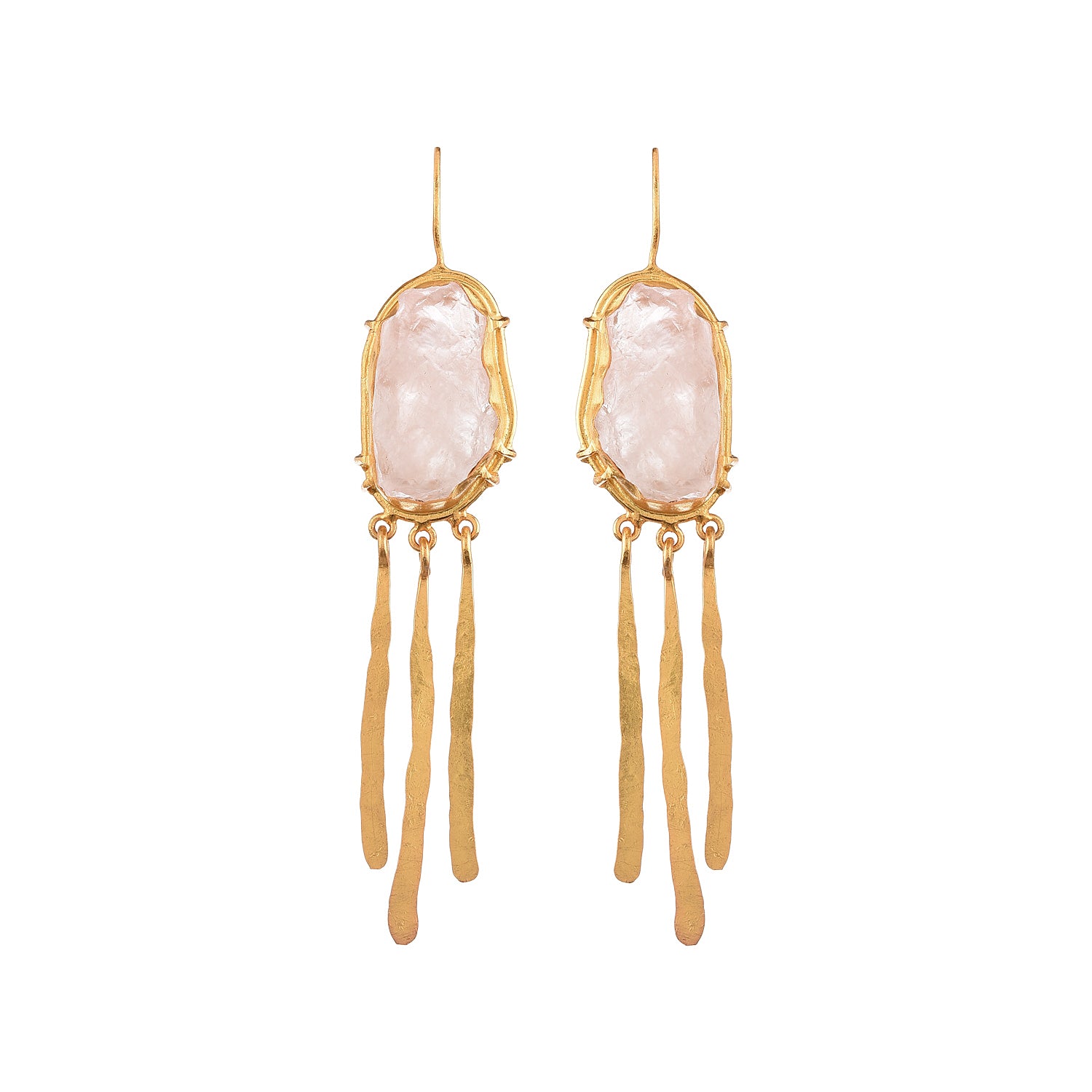 Fringe Necklace Set: Gold-Plated Necklace with Rose Quartz Stones