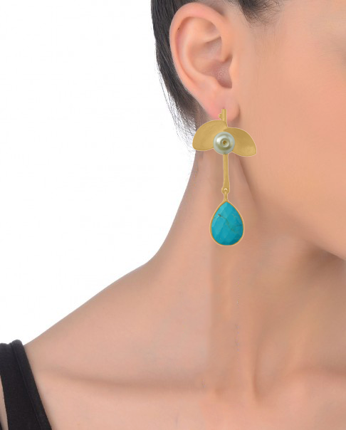 Nature Earrings in blue for indian outfits - 53mm  Height with 22K Gold-Plated Finish