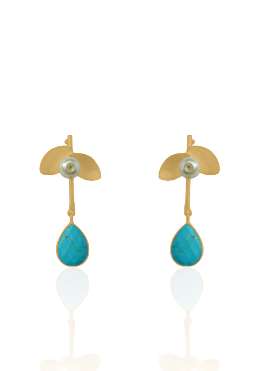 Nature Earrings in blue for indian outfits - 53mm  Height with 22K Gold-Plated Finish