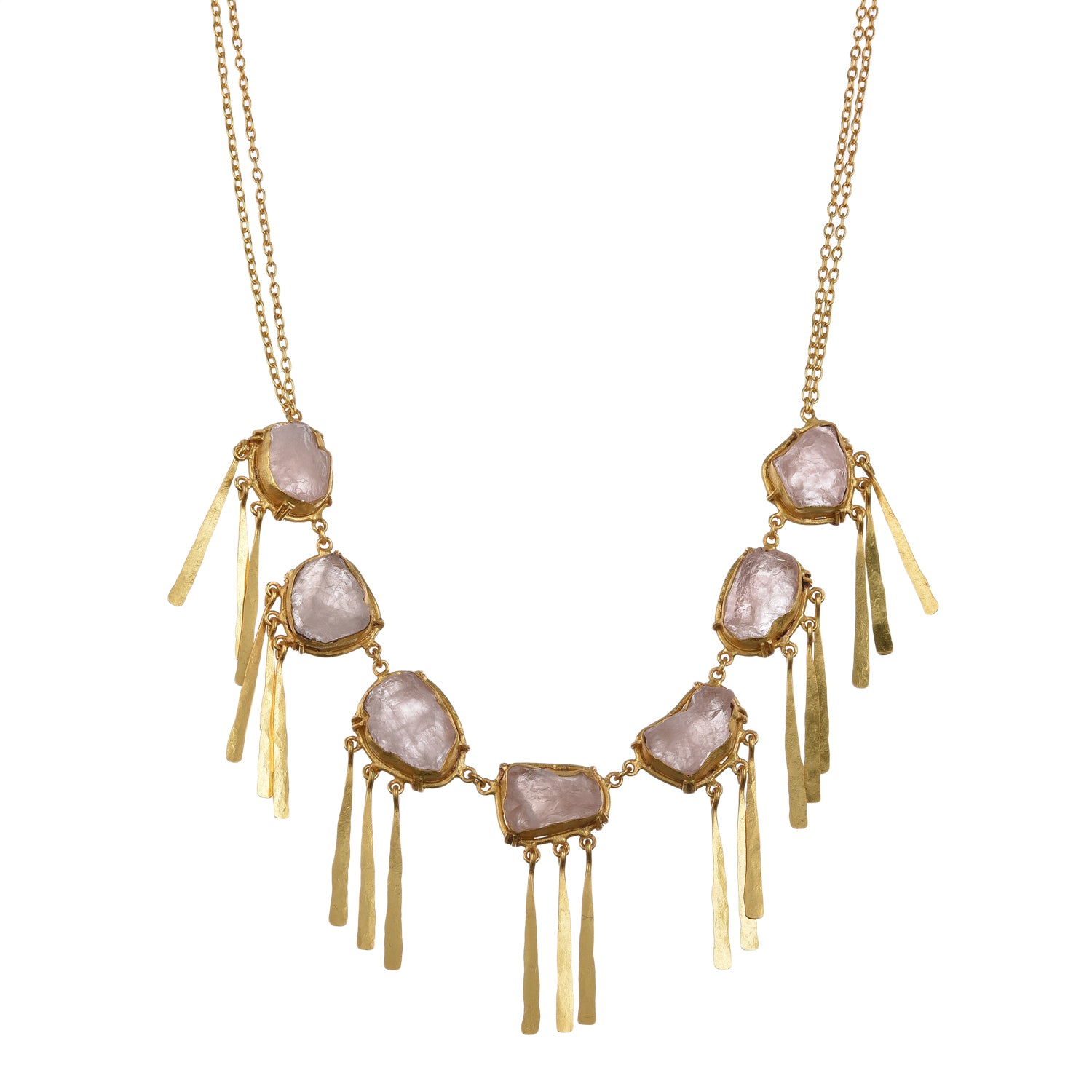 Fringe Necklace Set: Gold-Plated Necklace with Rose Quartz Stones