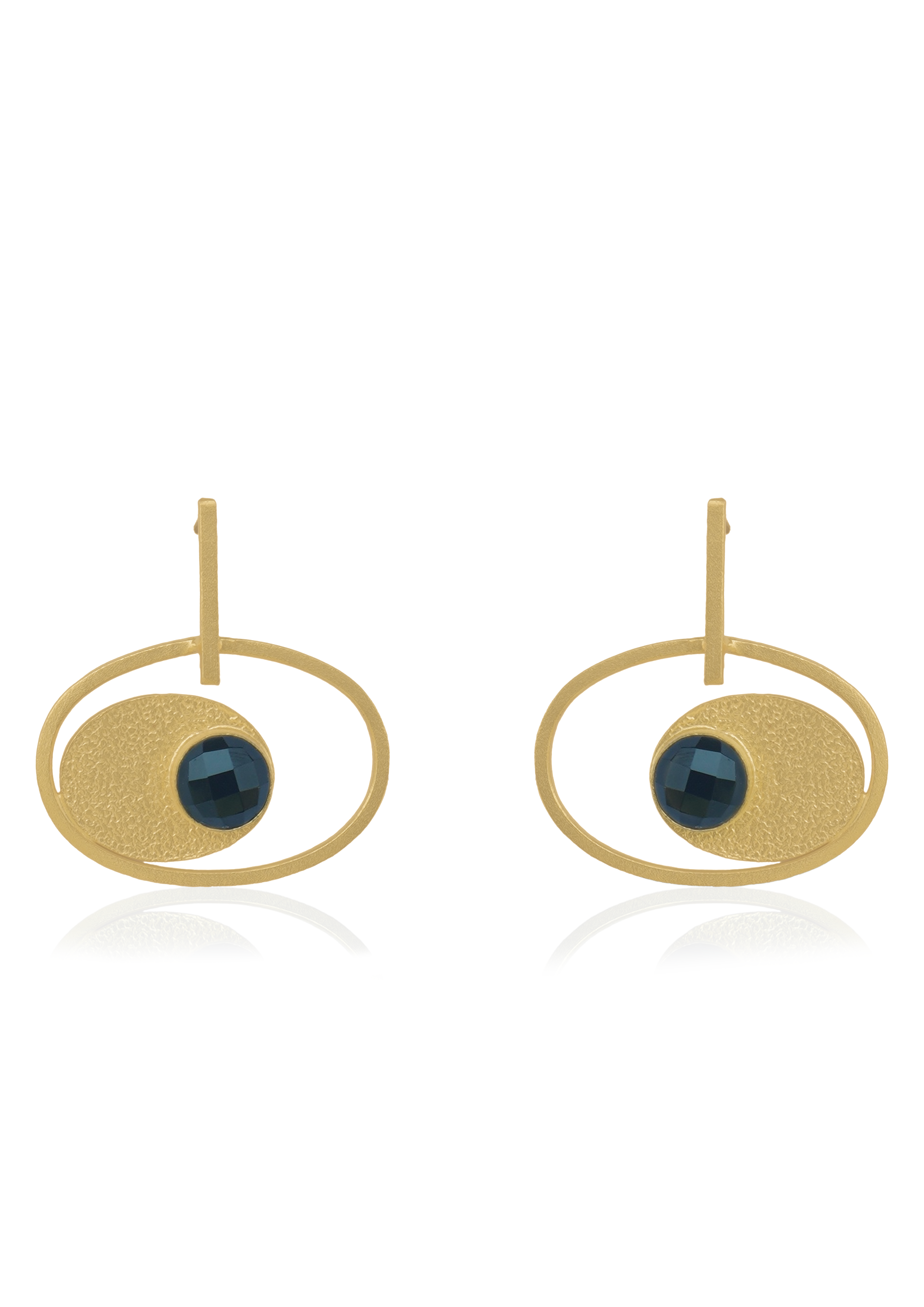 Handmade Metal blast Earrings 18k Gold Plate & natural stones 36mm