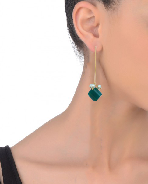 Handmade Metal blast Earrings 18k Gold Plate & natural stones 62mm