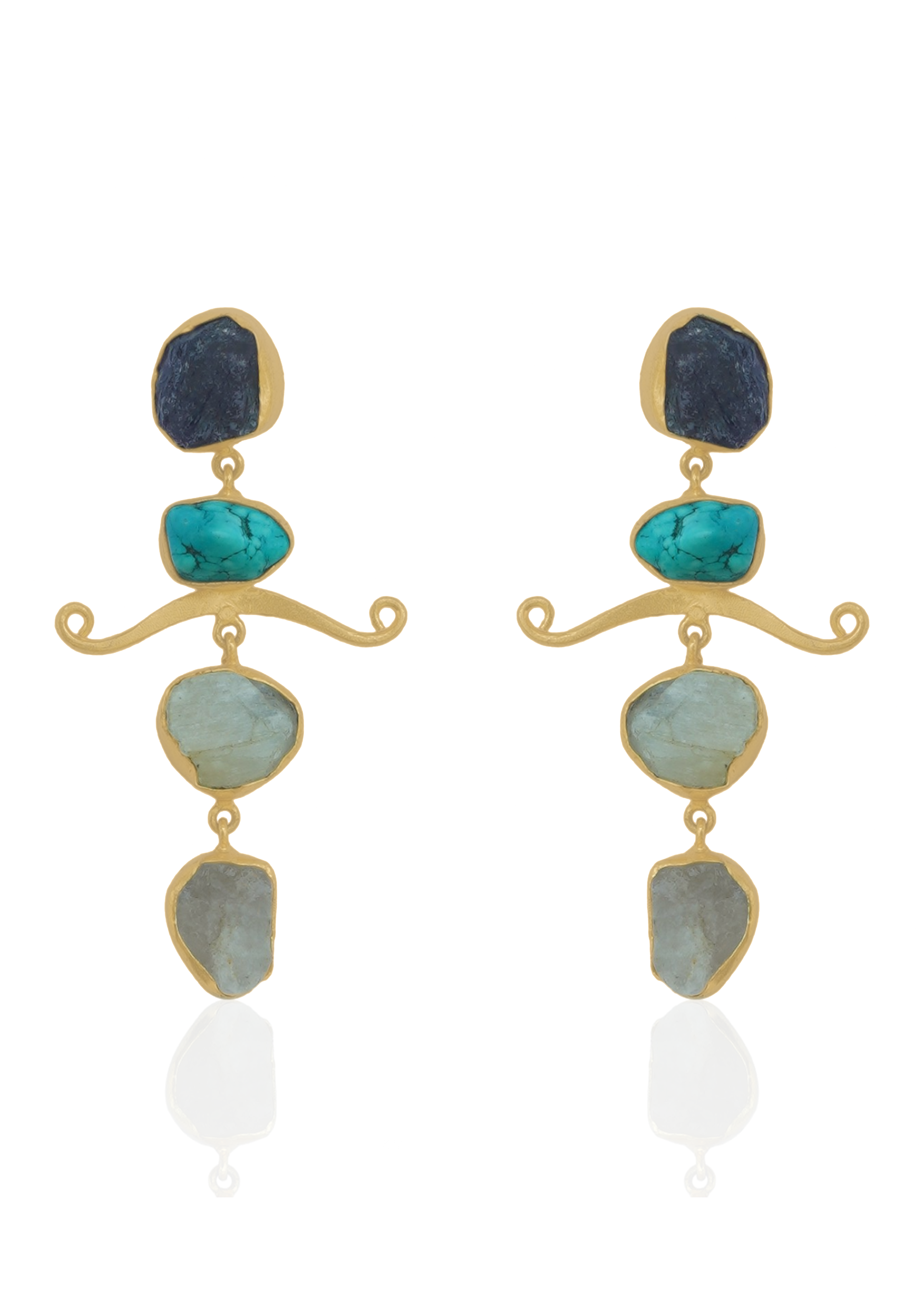 Handmade Metal blast Earrings 18k Gold Plate & natural stones