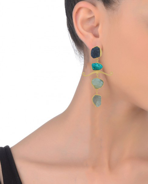 Handmade Metal blast Earrings 18k Gold Plate & natural stones