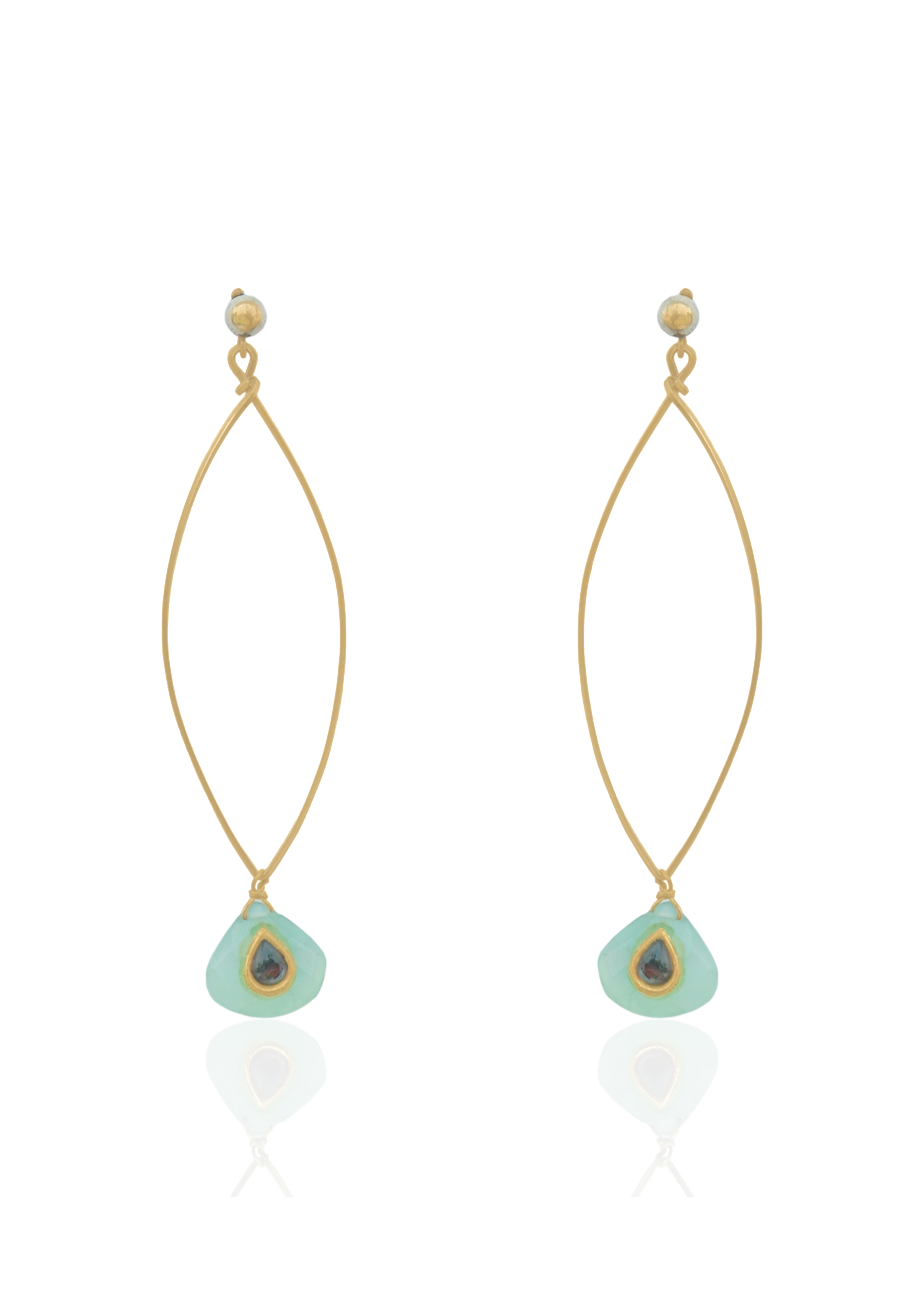 Handmade Metal blast Earrings 18k Gold Plate & natural stones 85mm