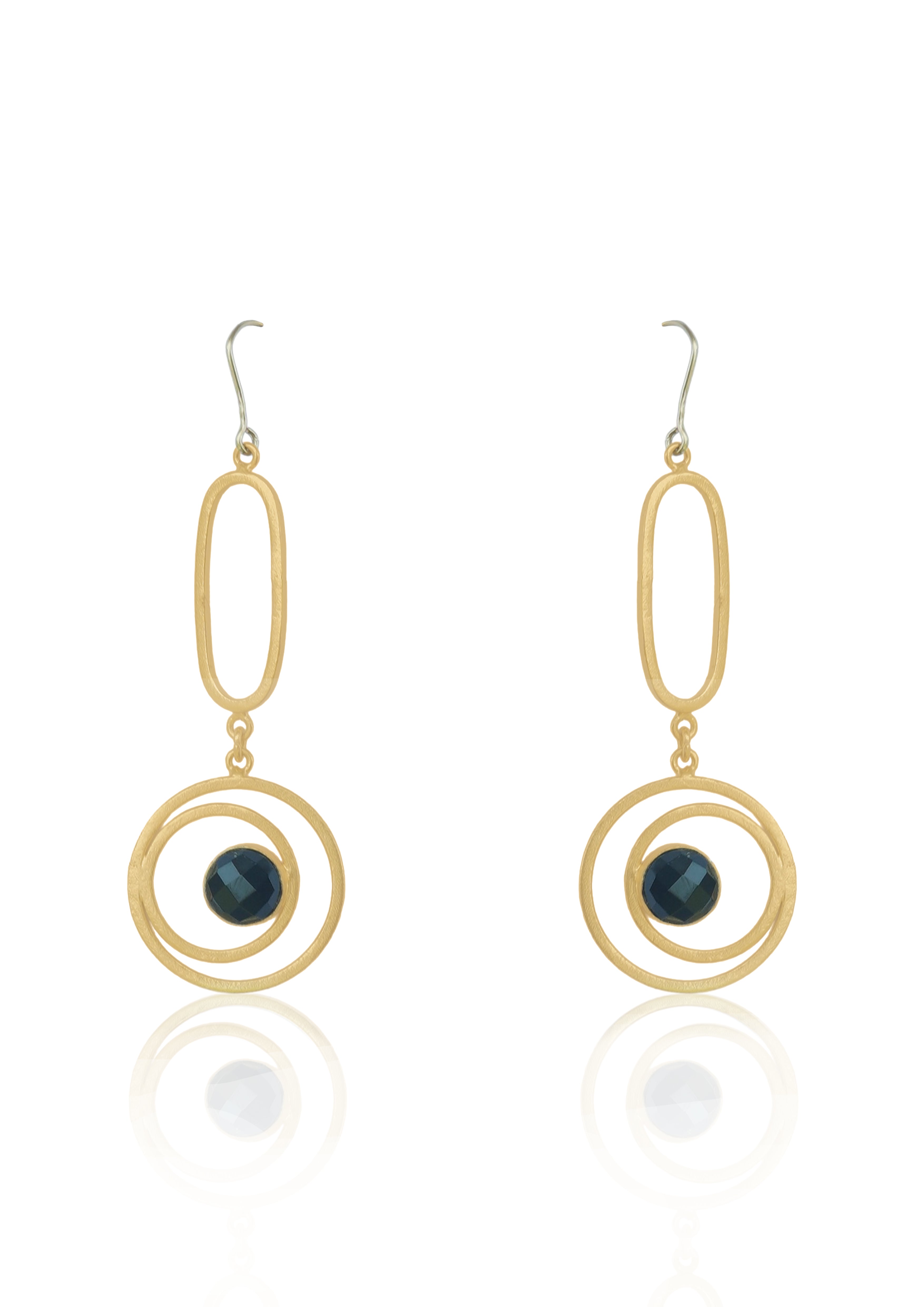 Handmade Metal blast Earrings 18k Gold Plate & natural stones 77mm