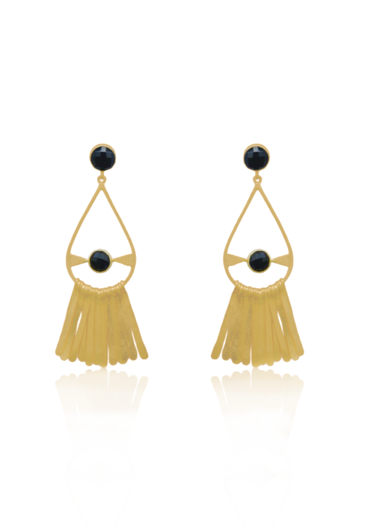 Handmade Fringe Earrings with 22k Gold Plating - Height 89mm