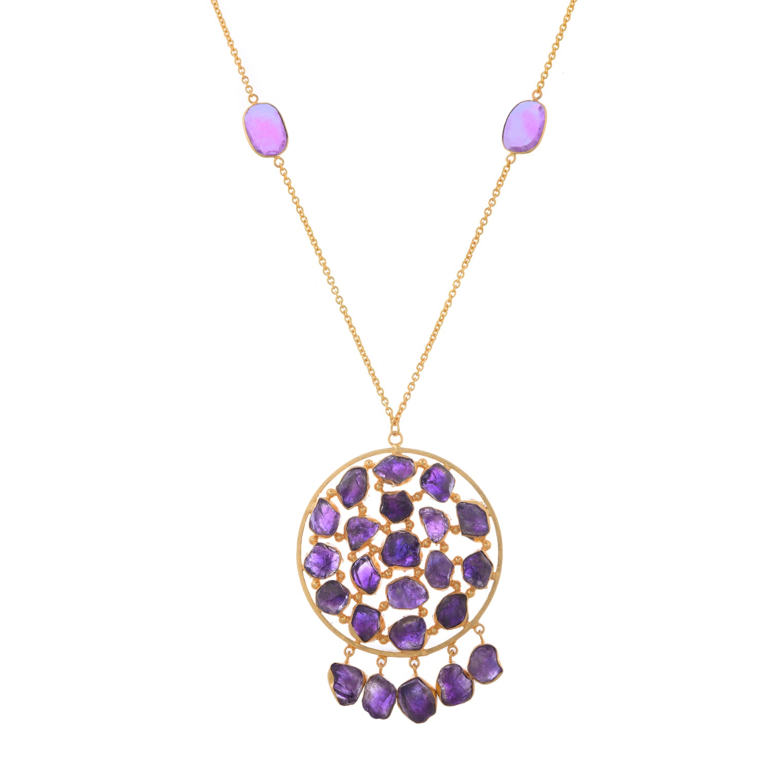 Stone Age Necklace - Brass with 22K Gold, Natural Stones, and Artisanal Design