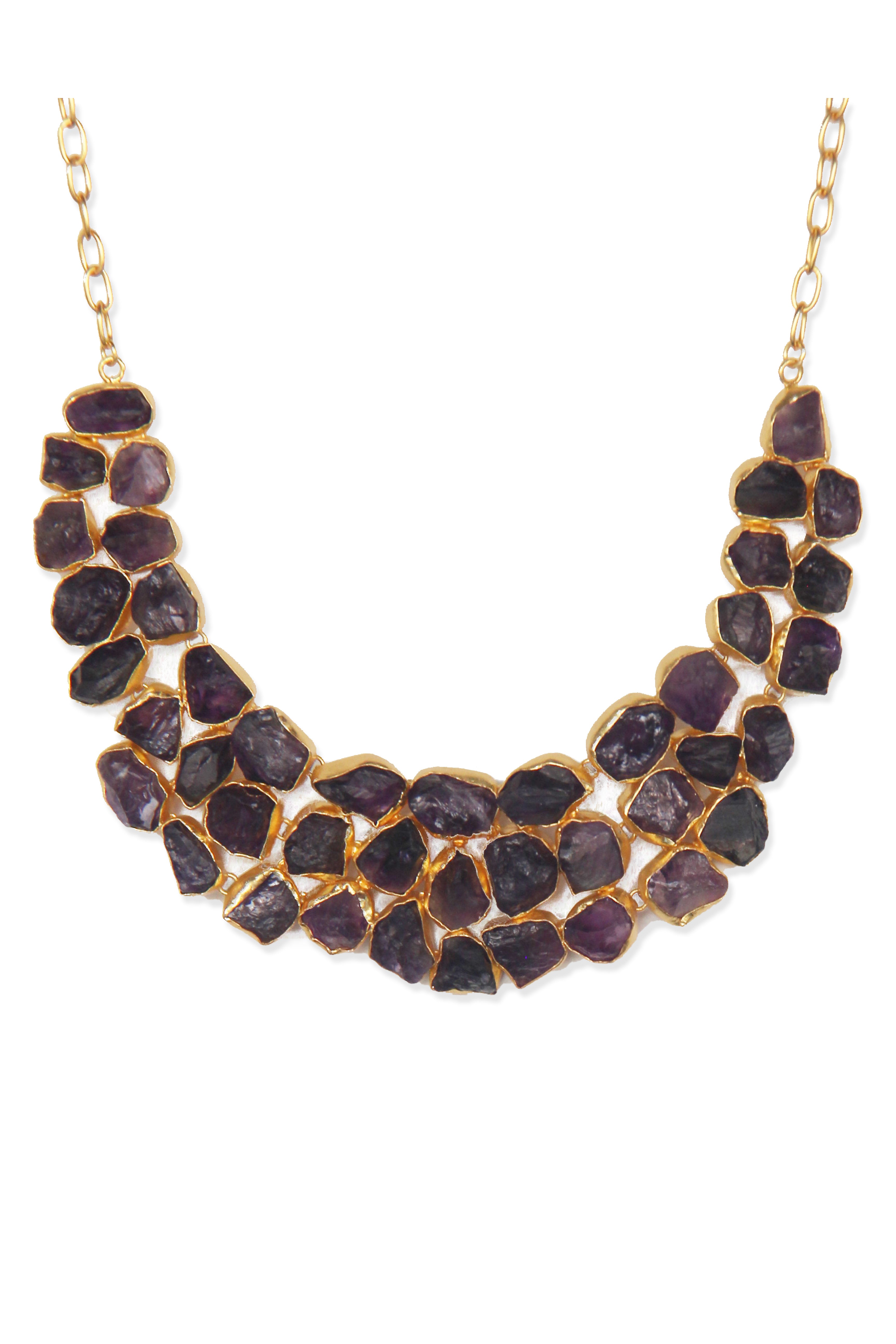 Stone Age Necklace - Brass Adorned with 18K Gold and Beautiful Amethyst