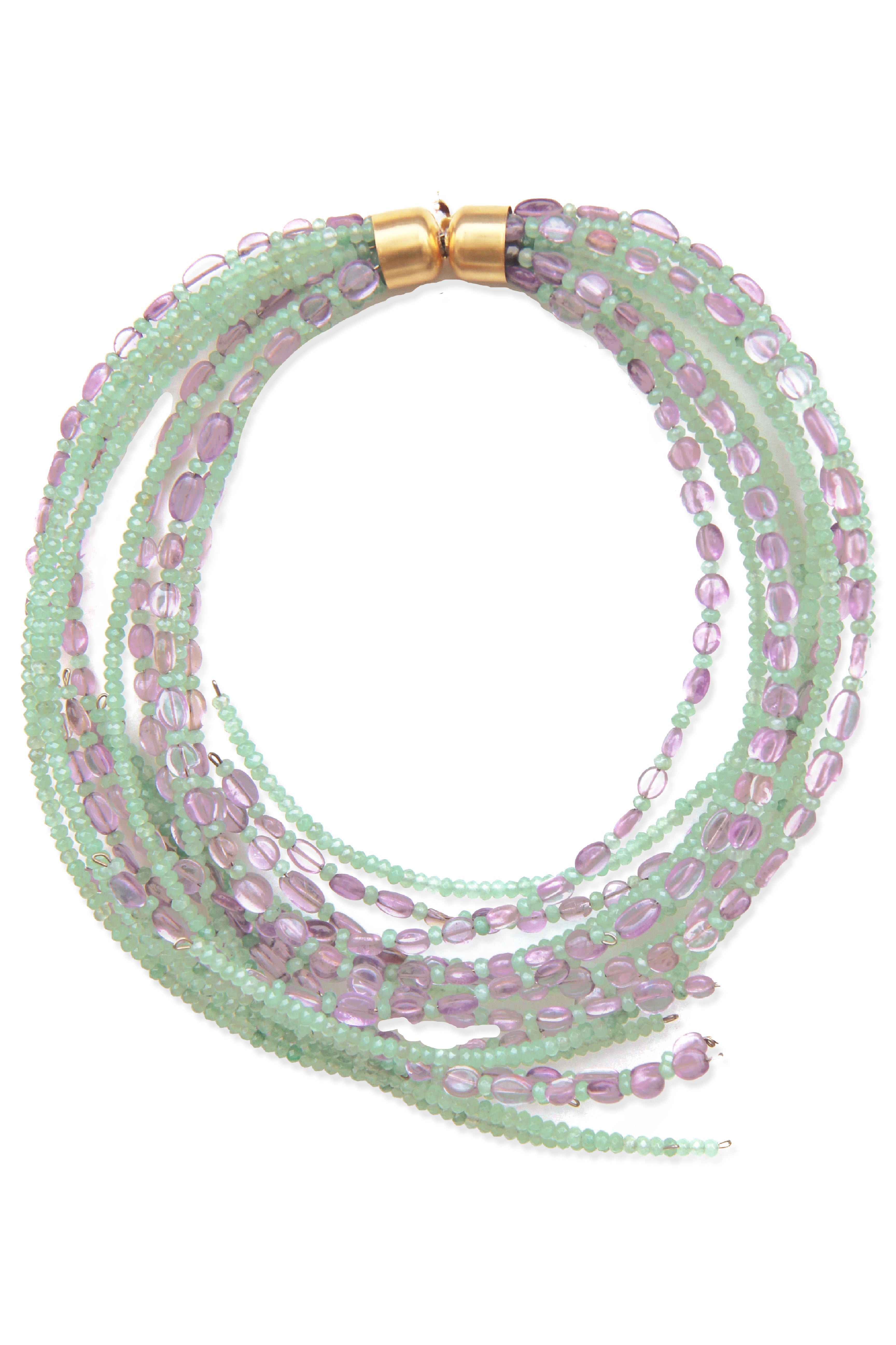 Moti Necklace - Amethyst & Beryl with 22K Gold Plate