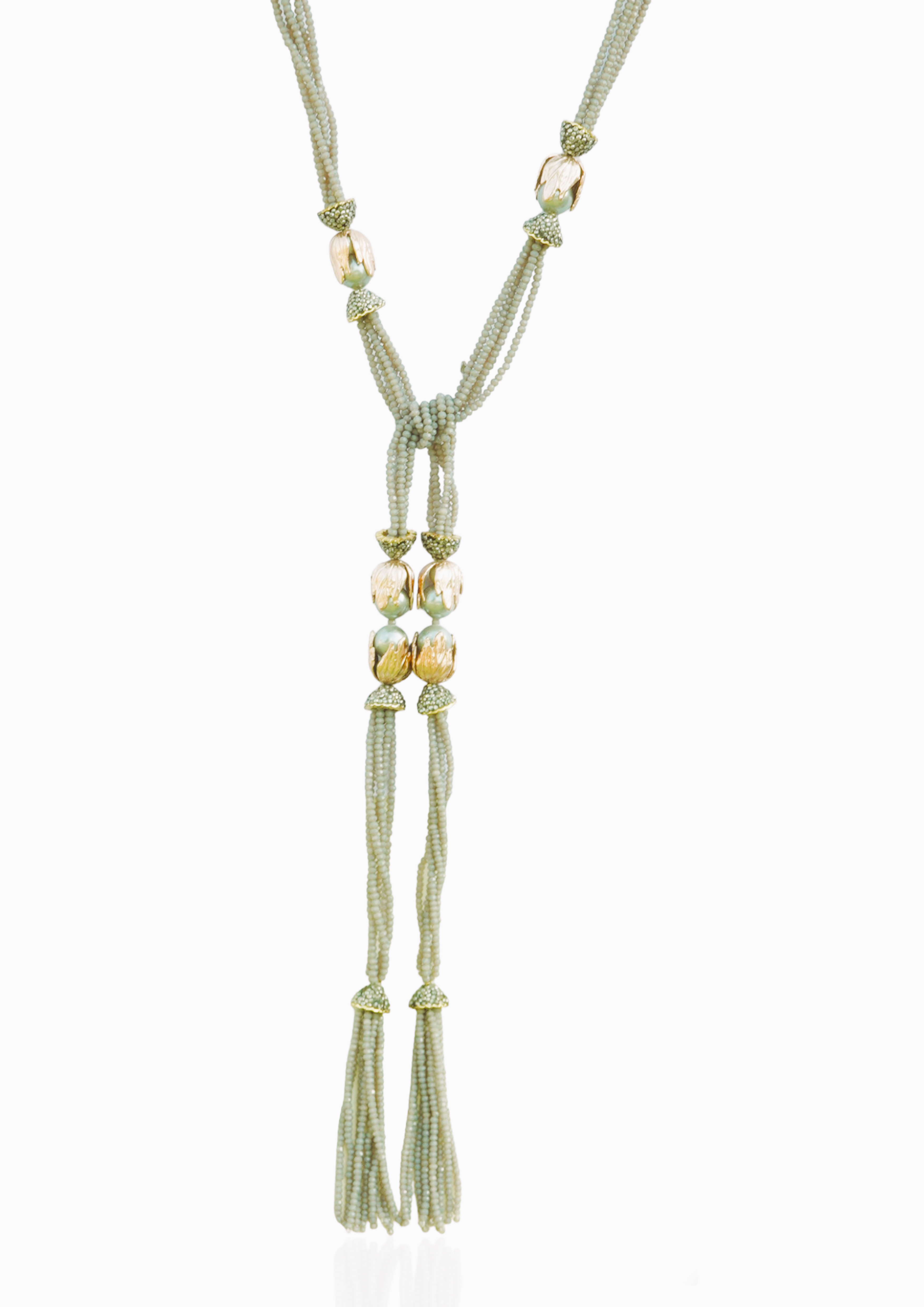 Lariot Necklace - Elegant Brass with 22K Gold Plate and Lucite Beads