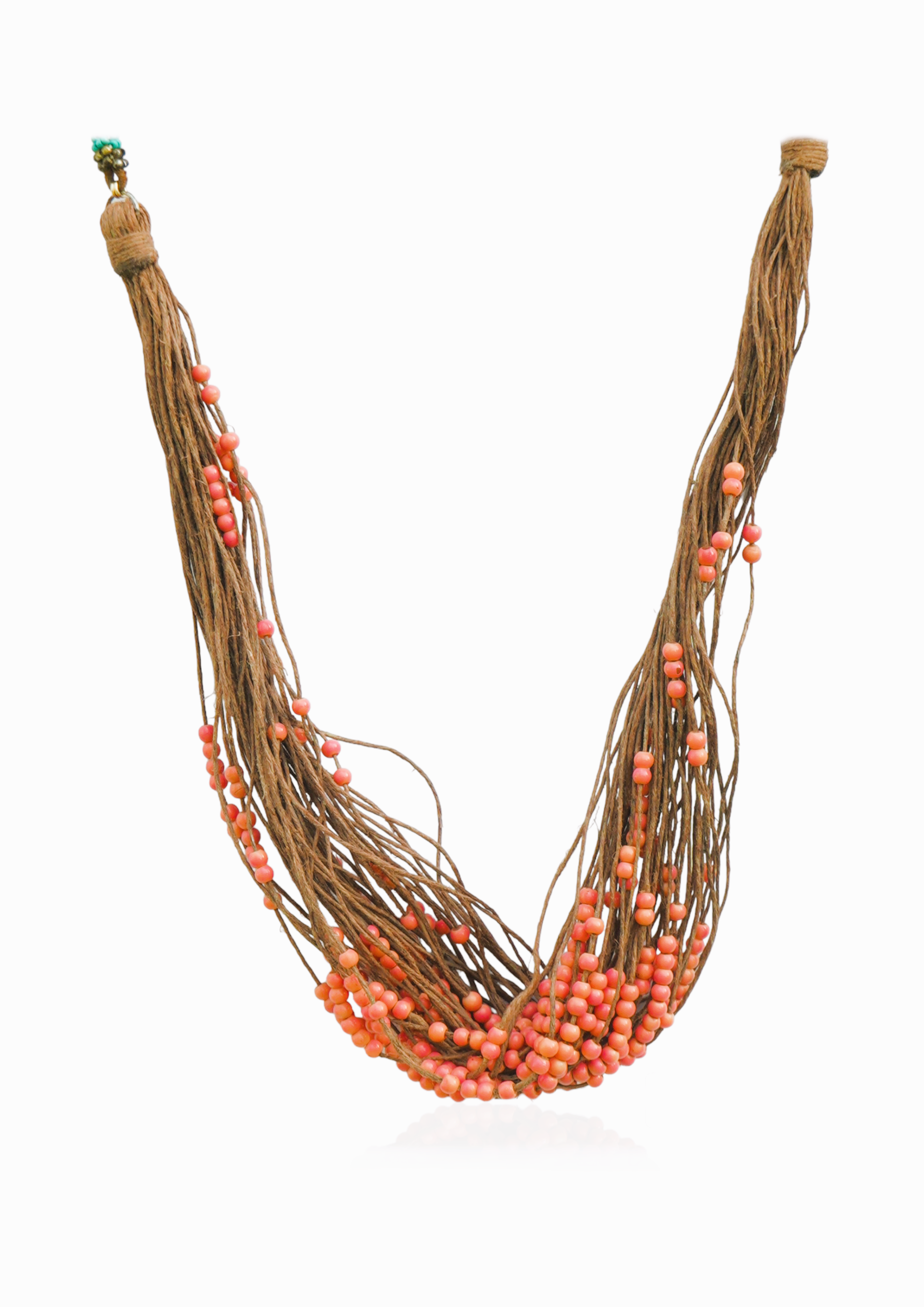 Jute & Lucite Coral Moti Necklace