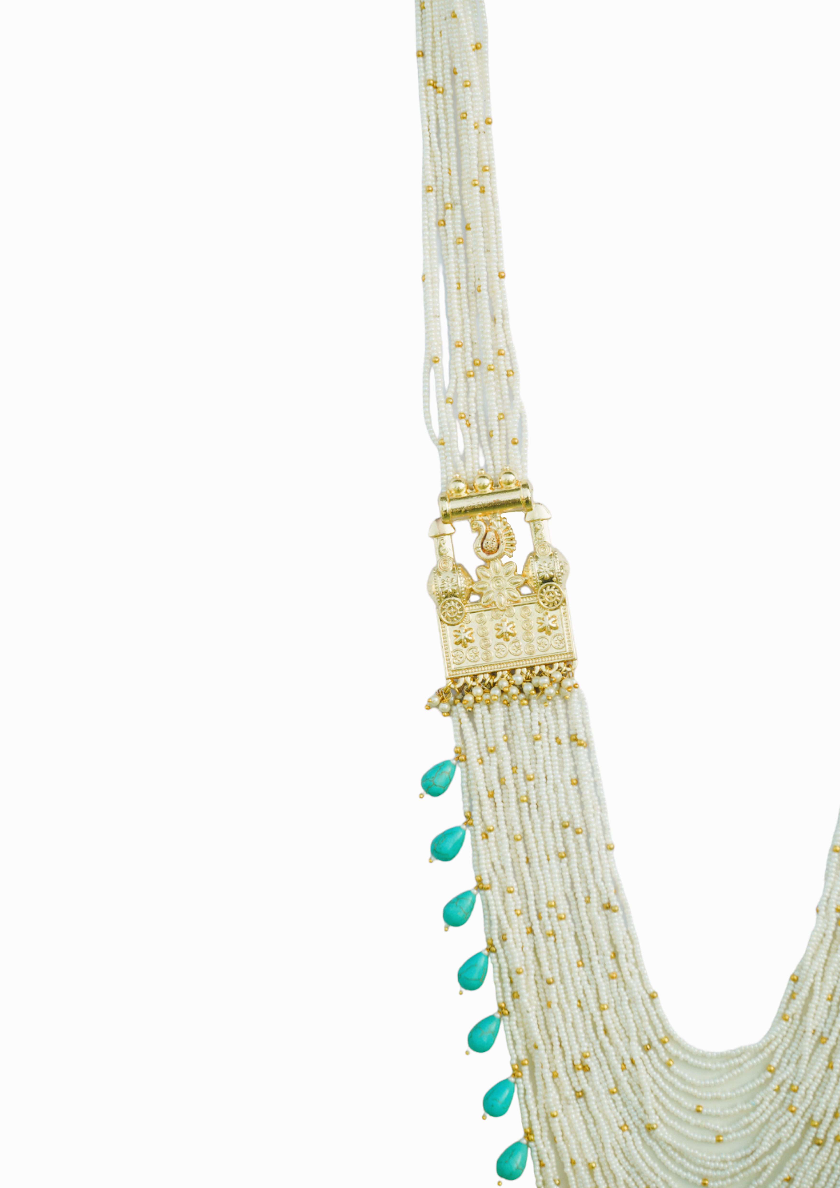 Revati Necklace - Brass Jewelry Featuring 22K Gold, Turquoise, and Elegant Glass Beads