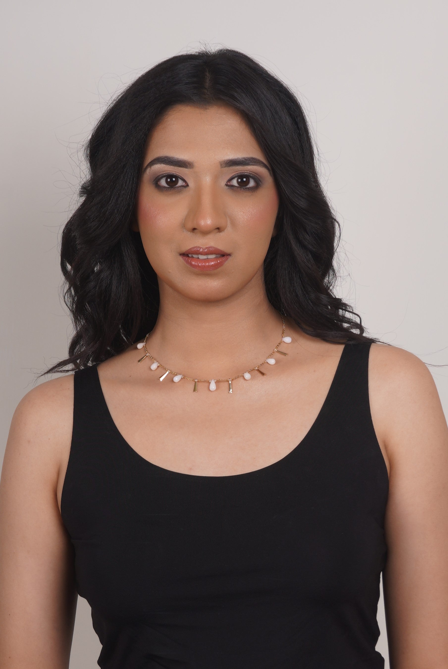 Fine One Necklace - Handmade Pink Opal, Brass, and 18K Gold-Plated Design