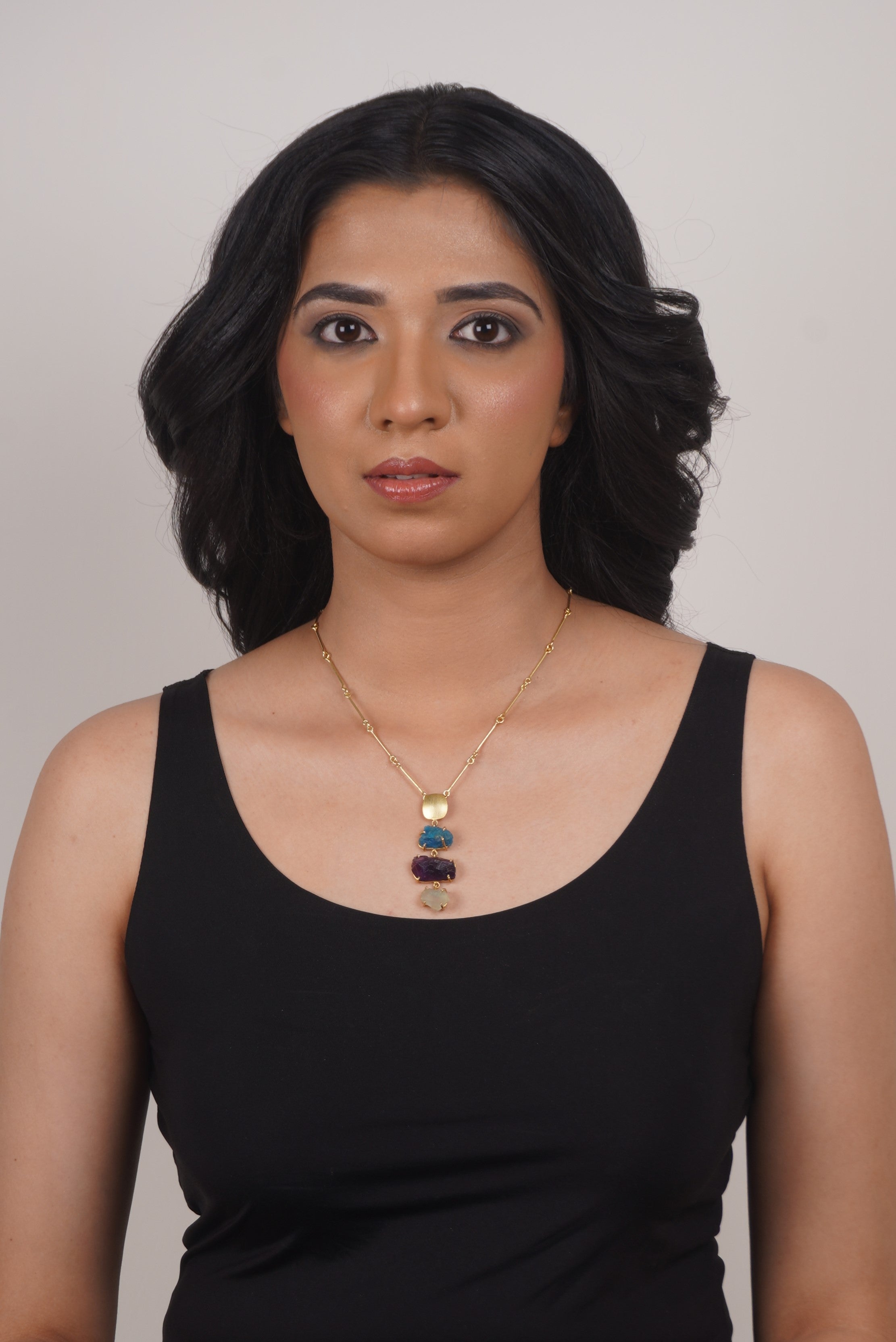 Fine One Necklace with Raw Druzy, Amethyst, and Quartz