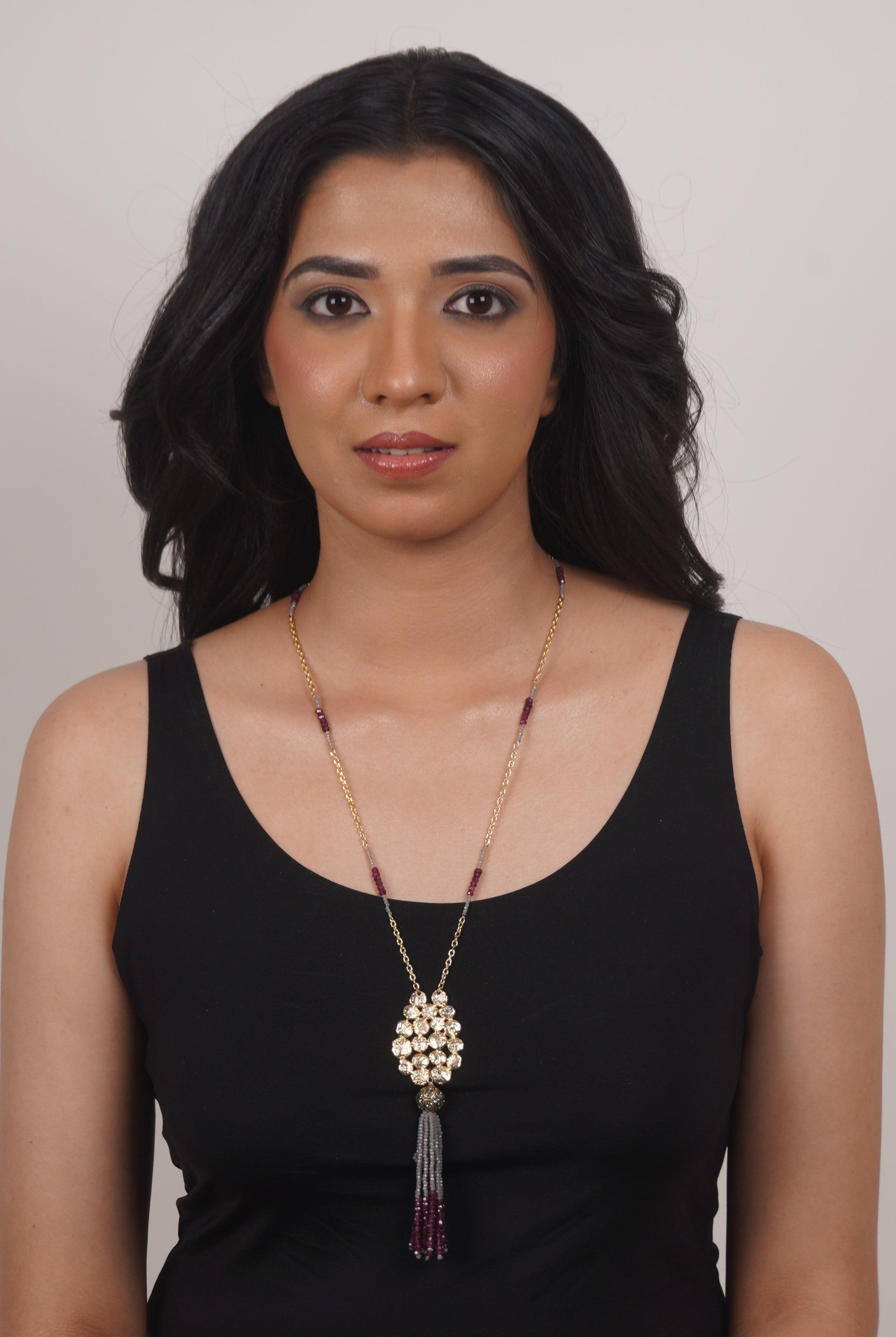 Fine One Necklace - Lucite Smoke Grey Beads with Garnets