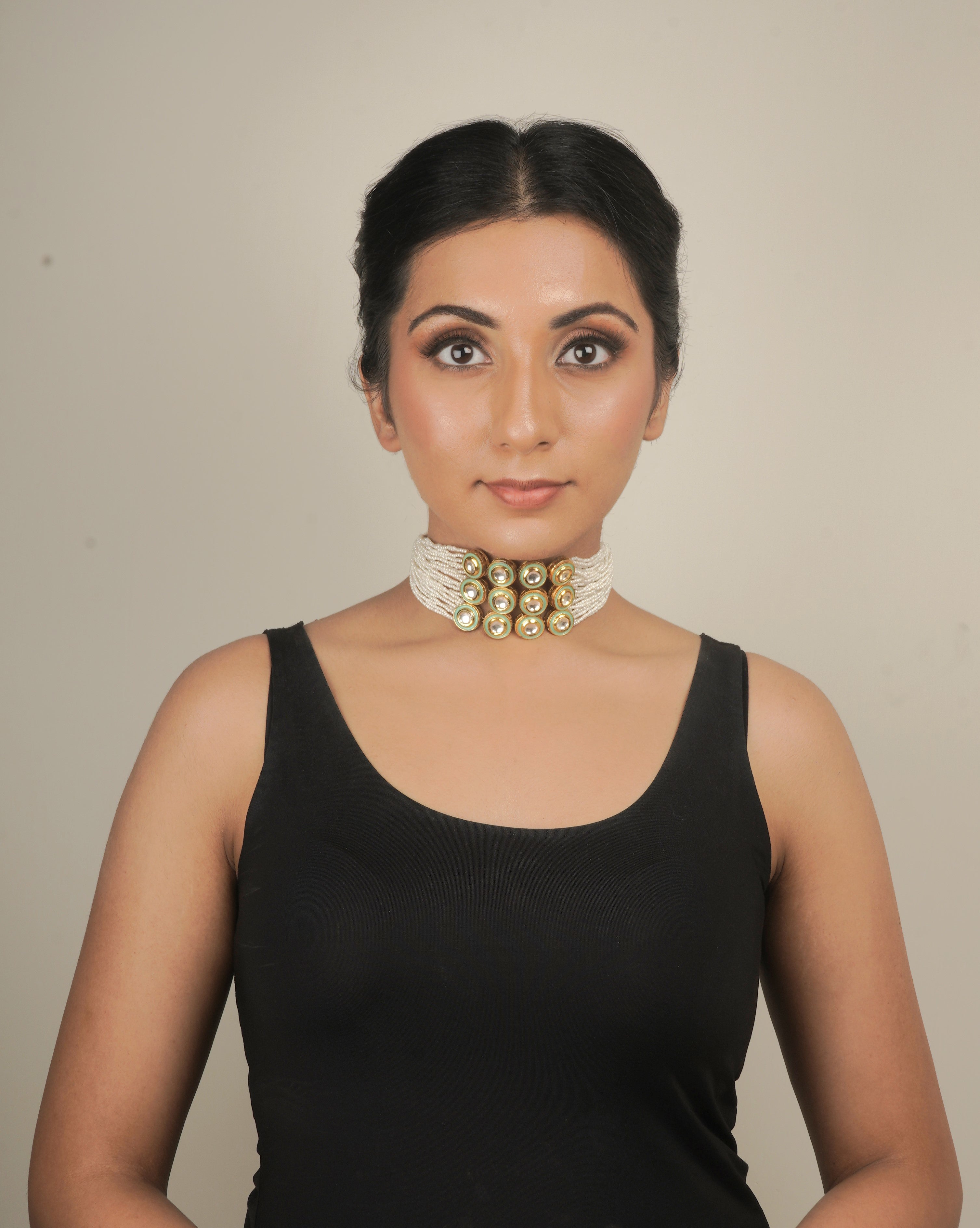 Necklace - Elegant Brass with 22K Gold Finish and Unique Natural Stones