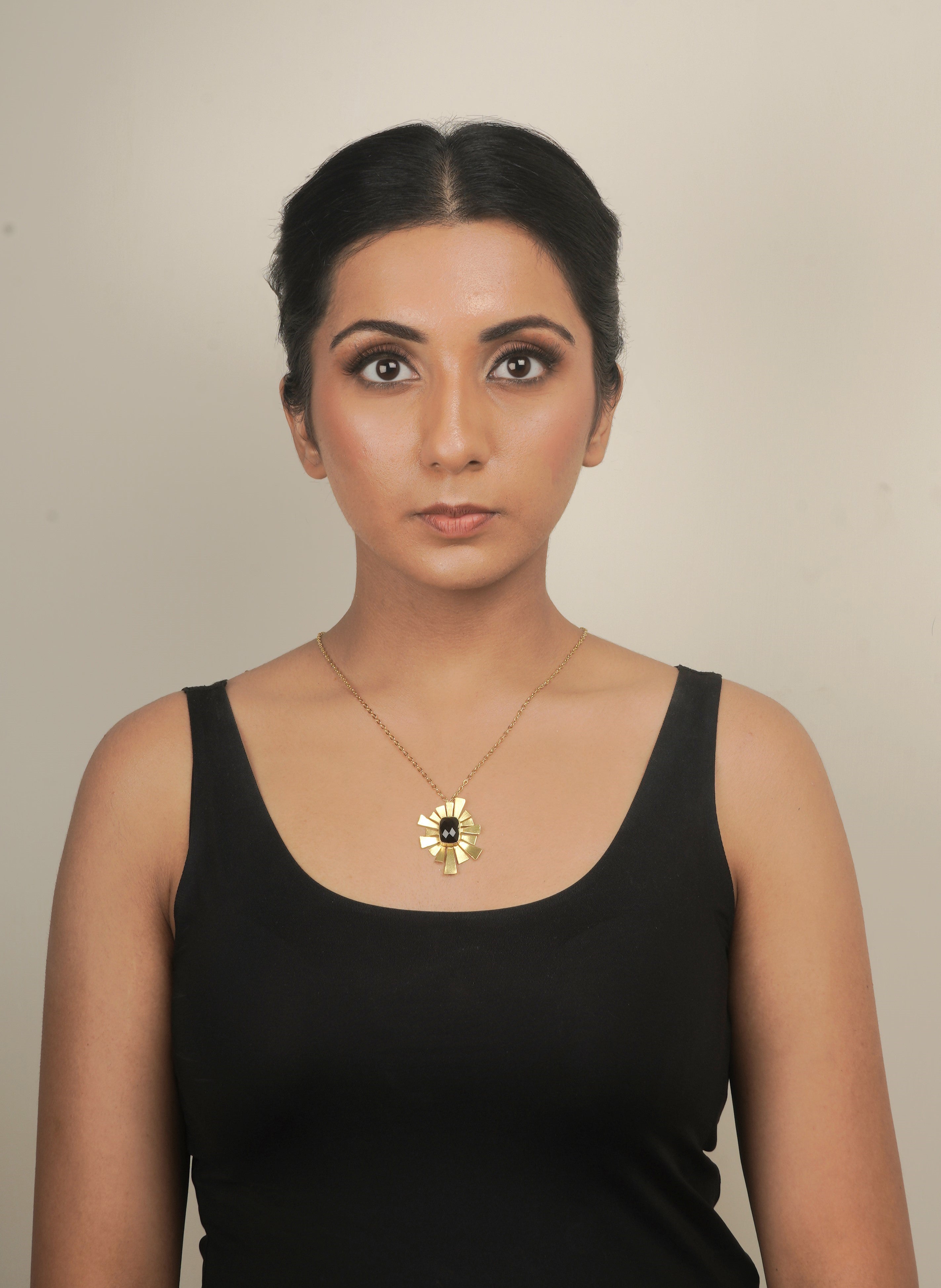 Metal Blast Necklace - Handcrafted Brass with 22K Gold Plate and Natural Stones