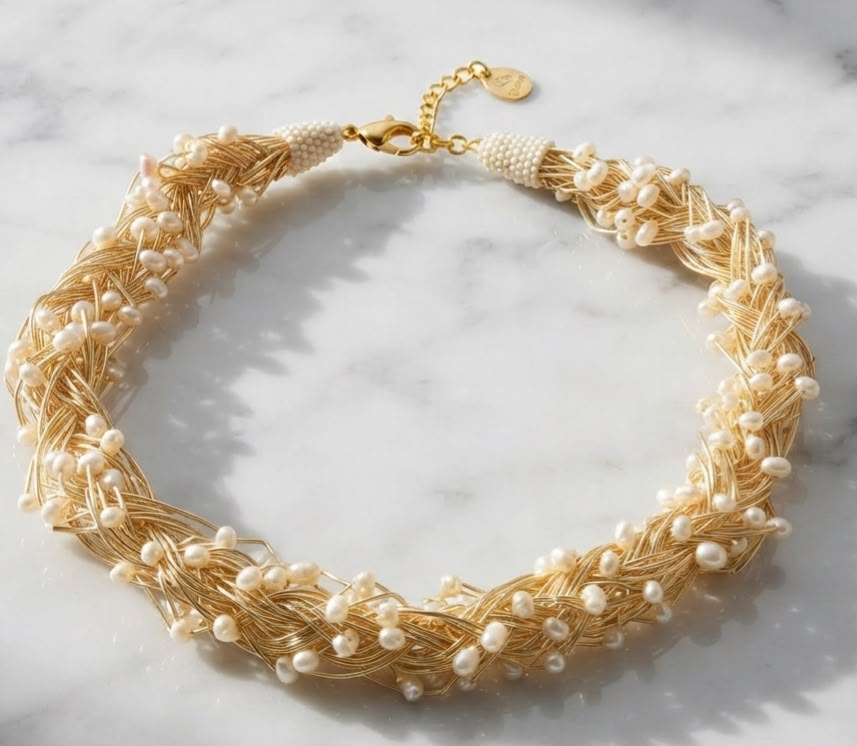 Favourite Pearls Mesh Necklace – Intricately Woven Pearl Mesh in Long Flowing Strand