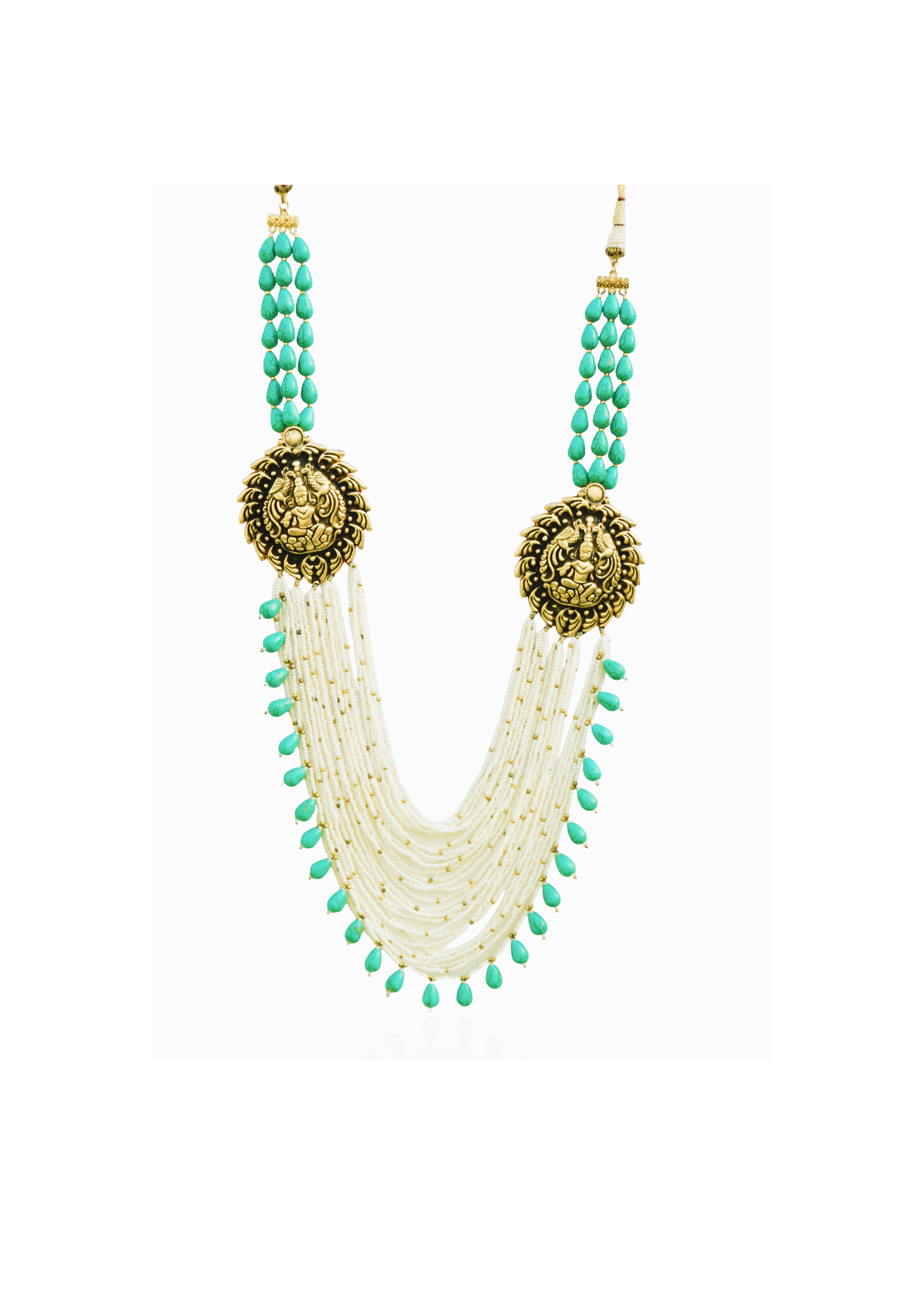 Revati Necklace - Brass with 22K Gold, Turquoise, and Elegant Glass Beads