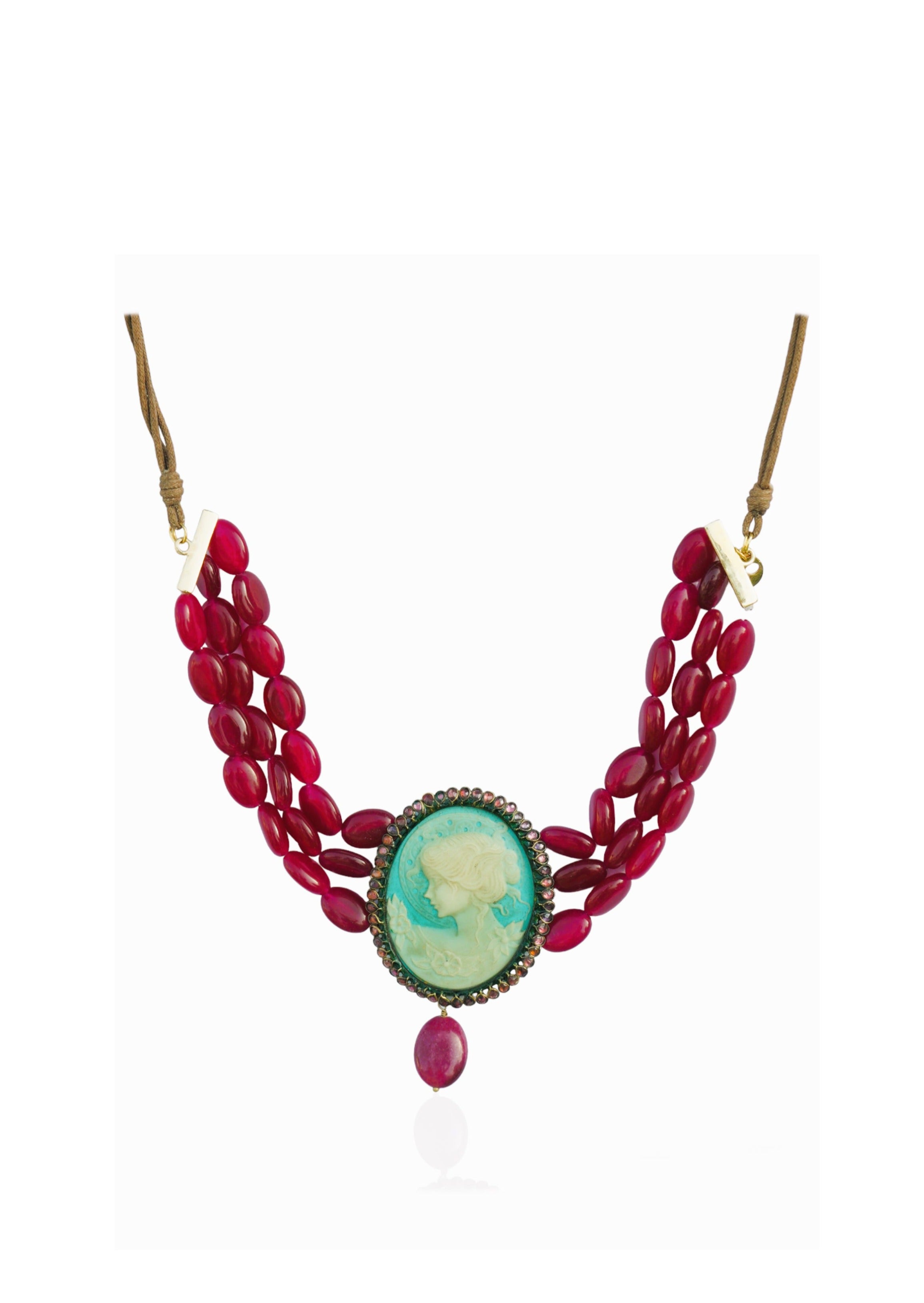 Moti Necklace - 22K Gold-Plated Brass with Cameo & Jade