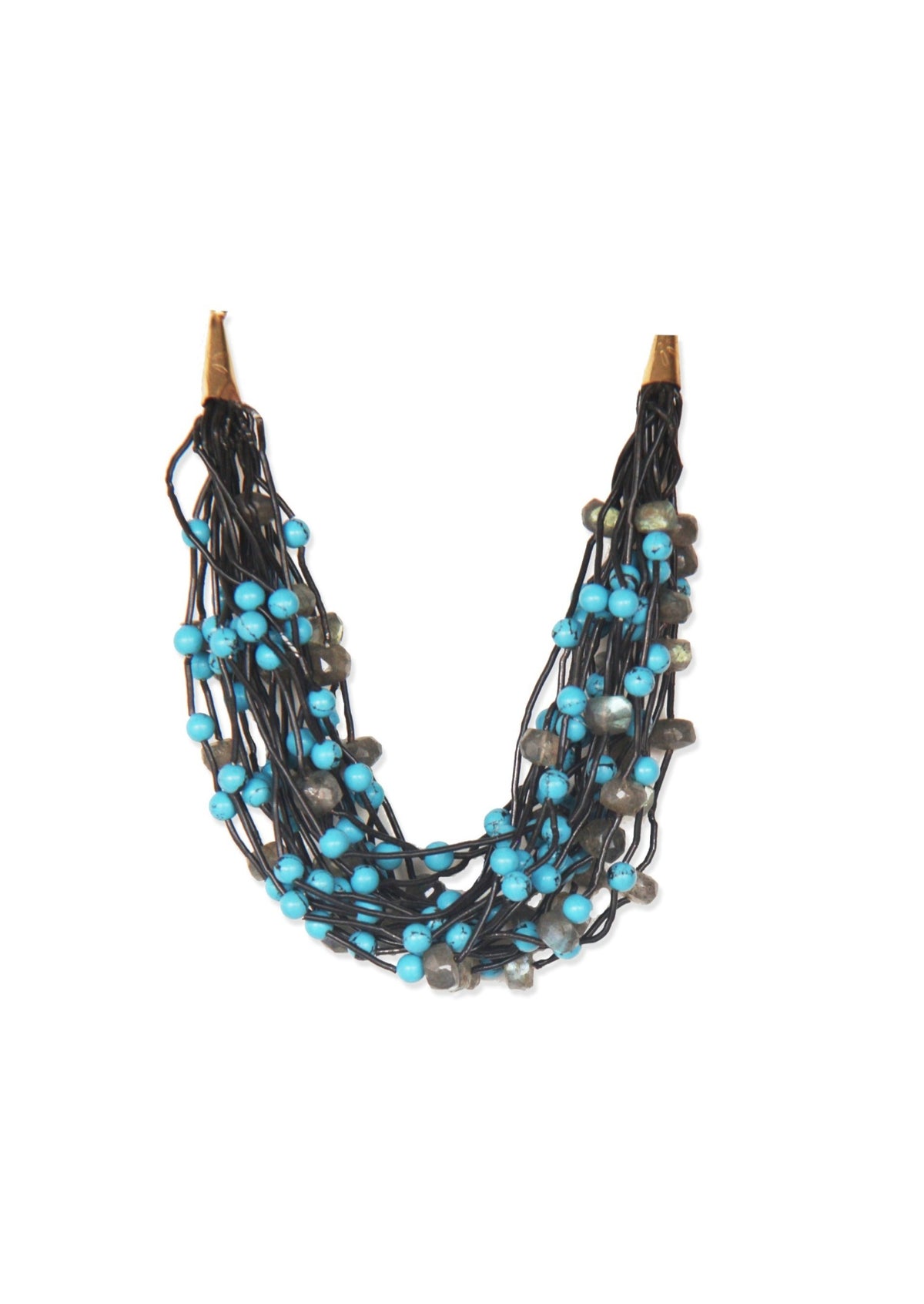 Moti Necklace in Brass with 22K Gold Plate & Natural Stones