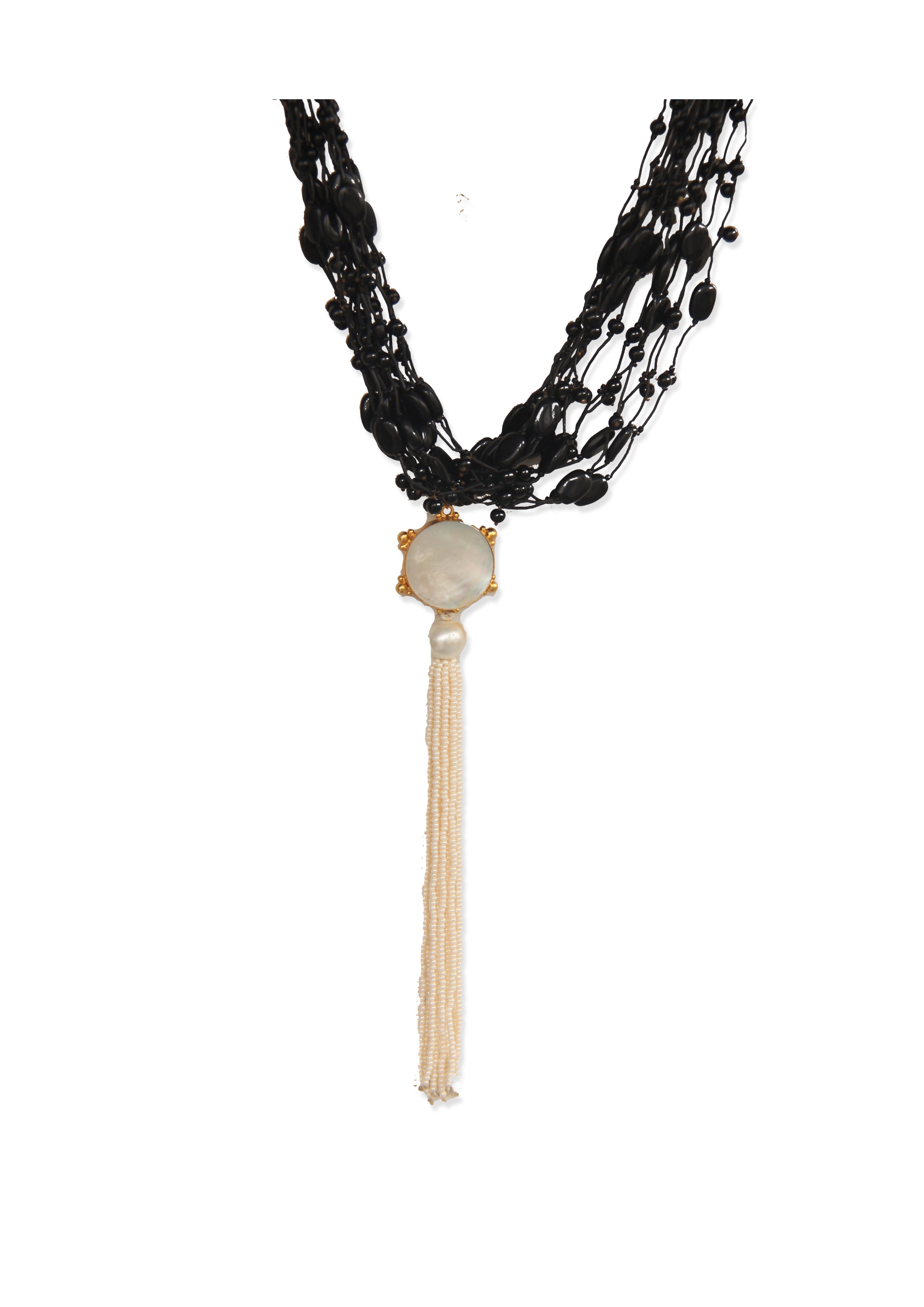 Natural Stones & 22K Gold-Plated Brass Moti Necklace