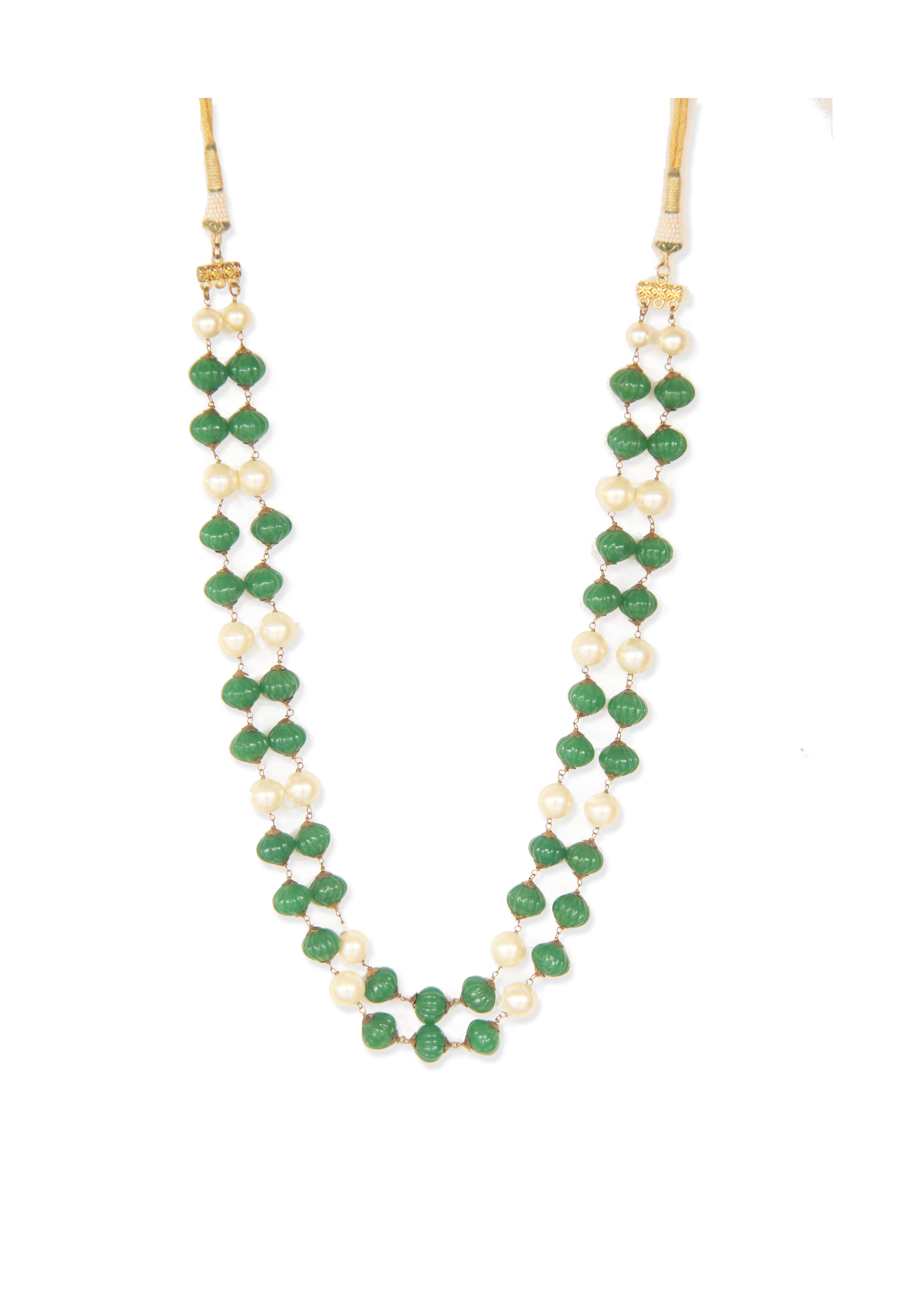 Moti Necklace - Jade & Pearl with 22K Gold Plate