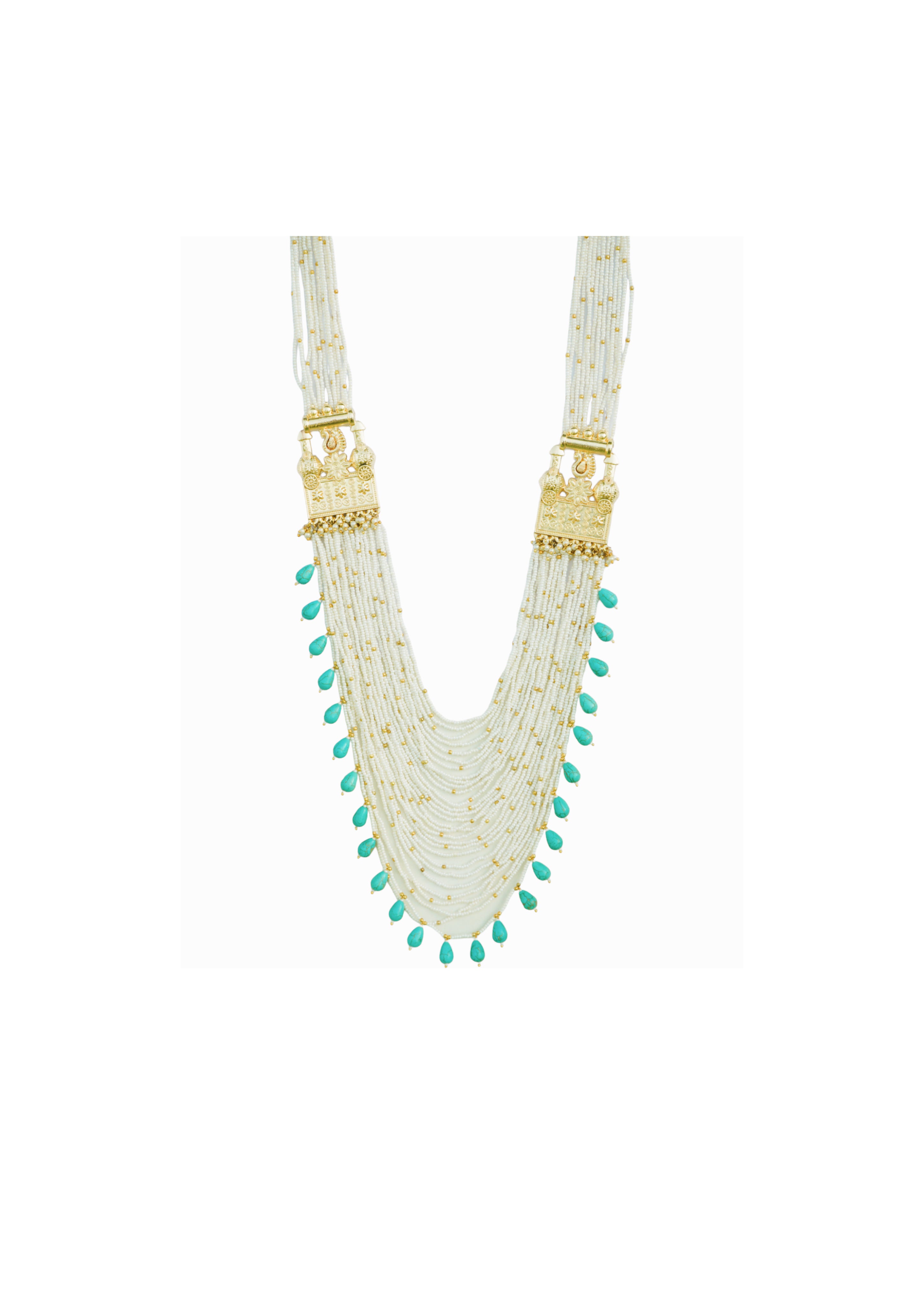 Revati Necklace - Brass Jewelry Featuring 22K Gold, Turquoise, and Elegant Glass Beads