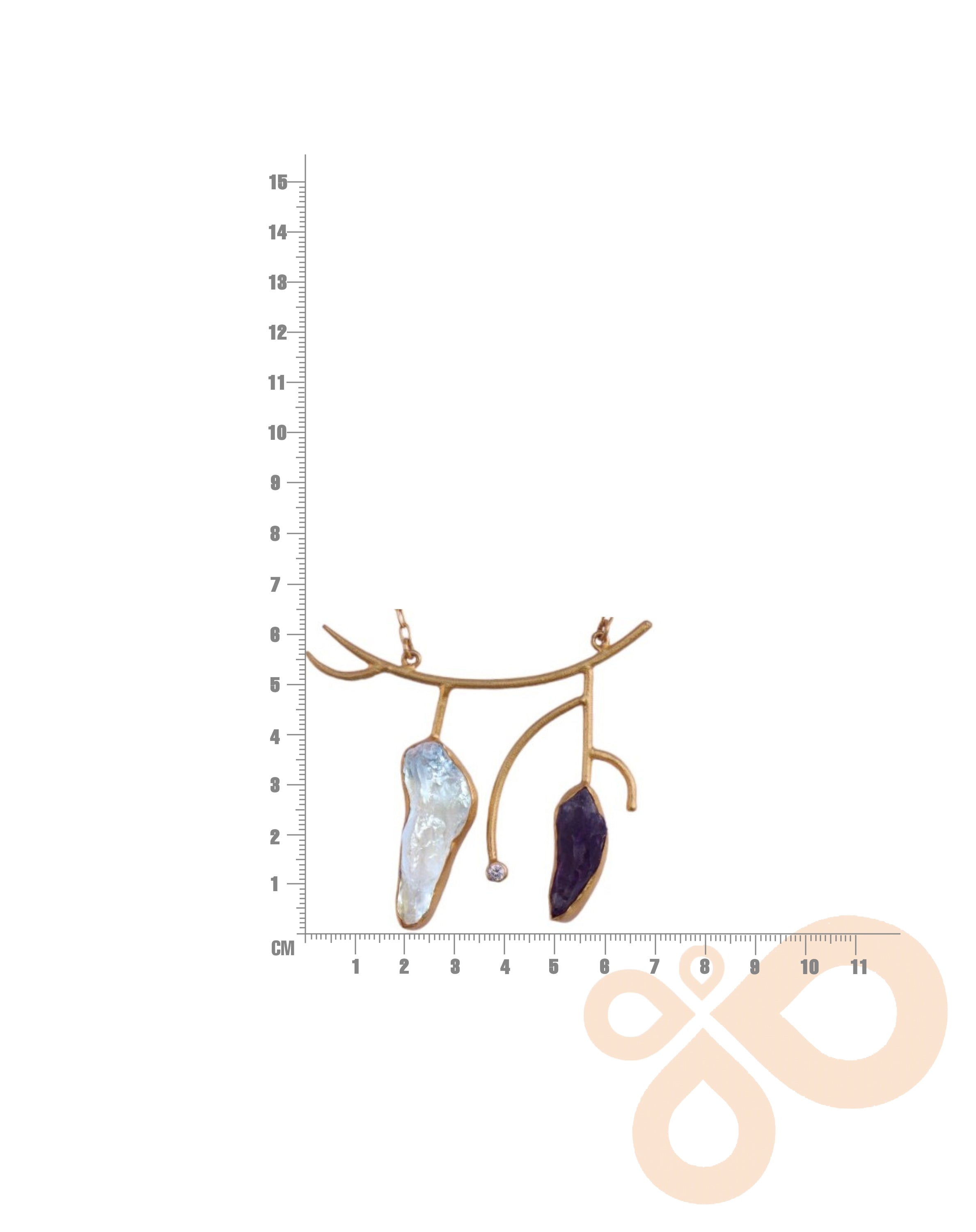 Stone Age Necklace - Brass with 18K Gold Finish, Amethyst and Rose Quartz