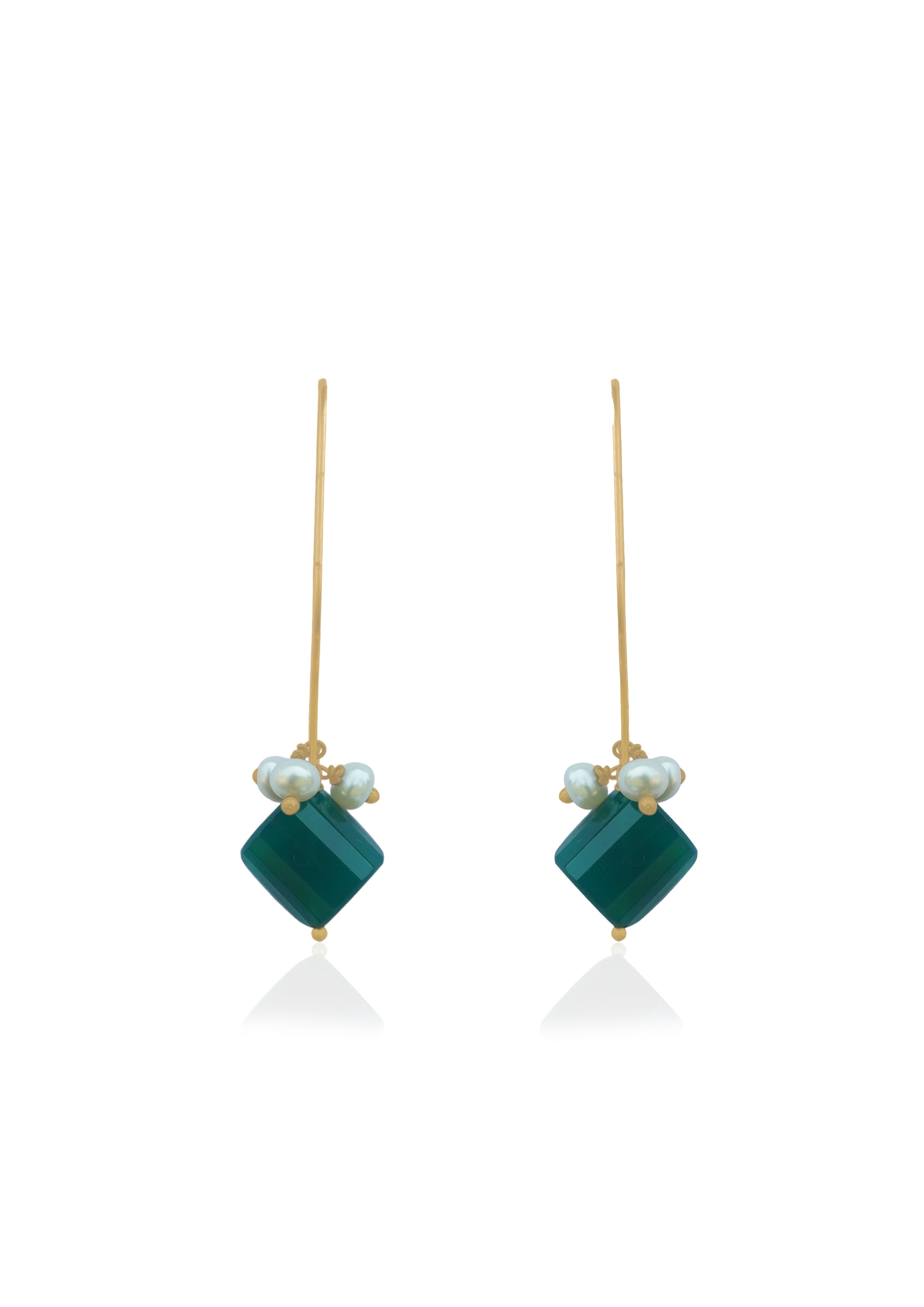 Handmade Metal blast Earrings 18k Gold Plate & natural stones 62mm