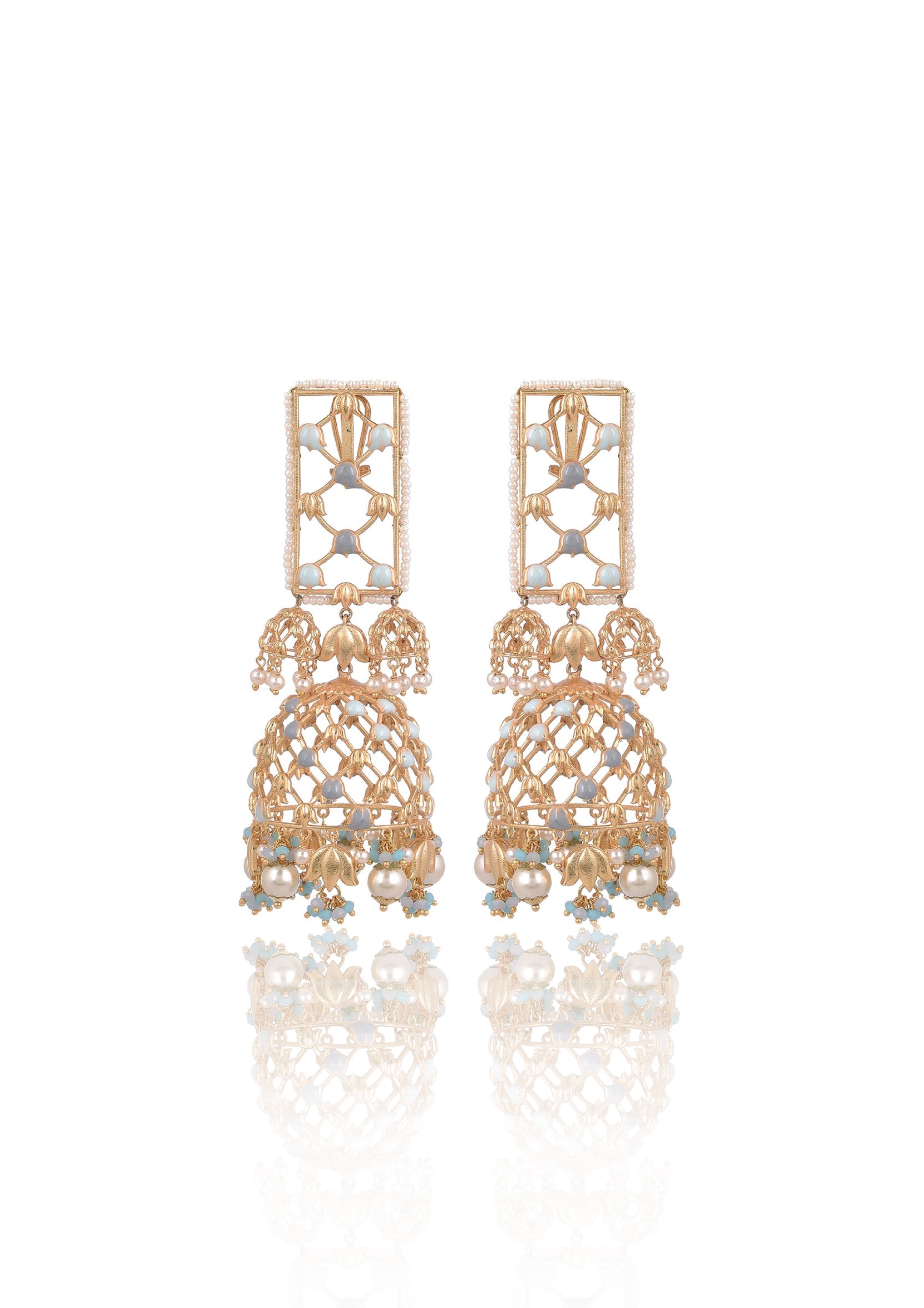 Jannat Earrings – 110mm Long, Crafted with 22K Gold-Plated Elegance