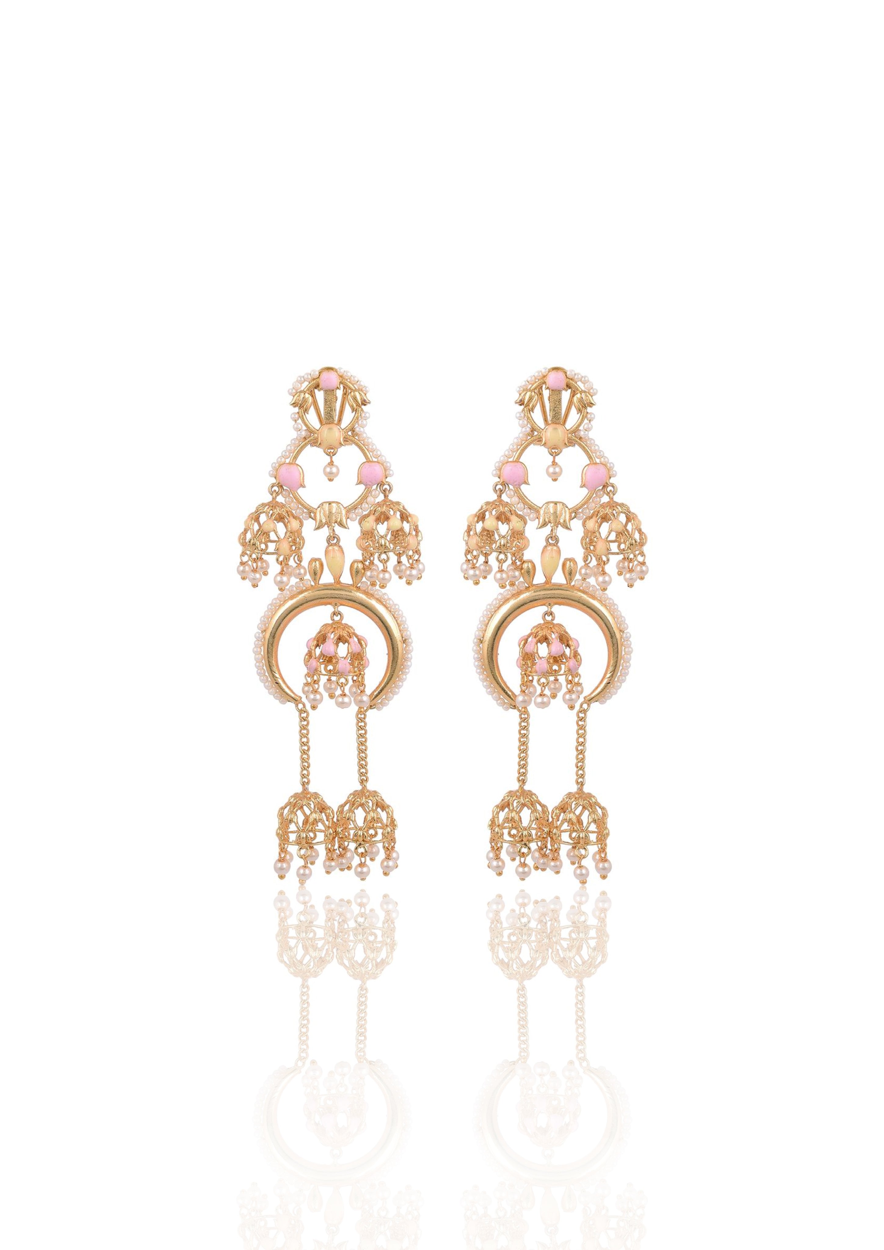 Handmade Jannat Earrings – Elegant 108mm Drop with 22K Gold Plating