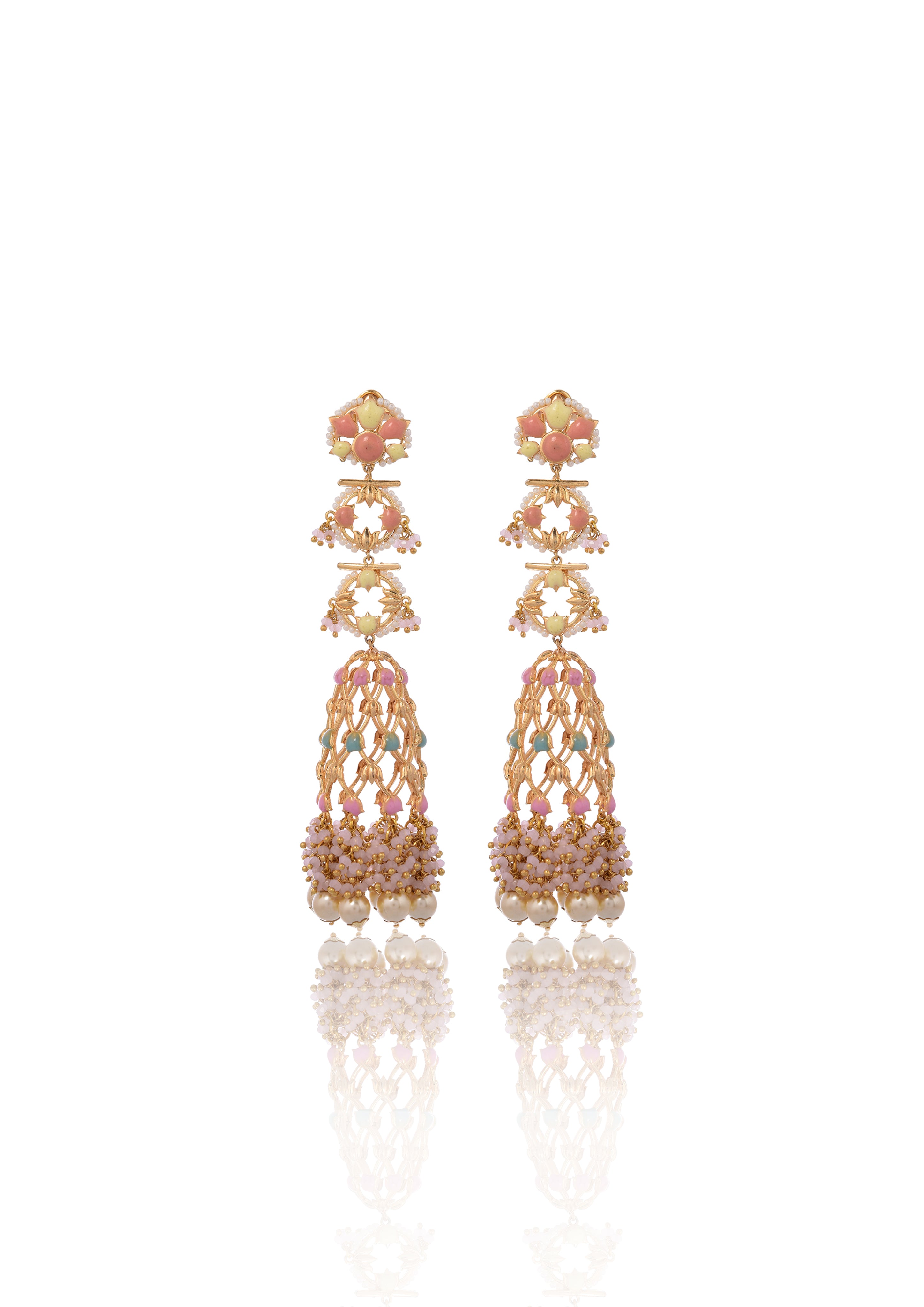 Handmade Jannat Earrings 134mm Height with 22K Gold-Plated Finish