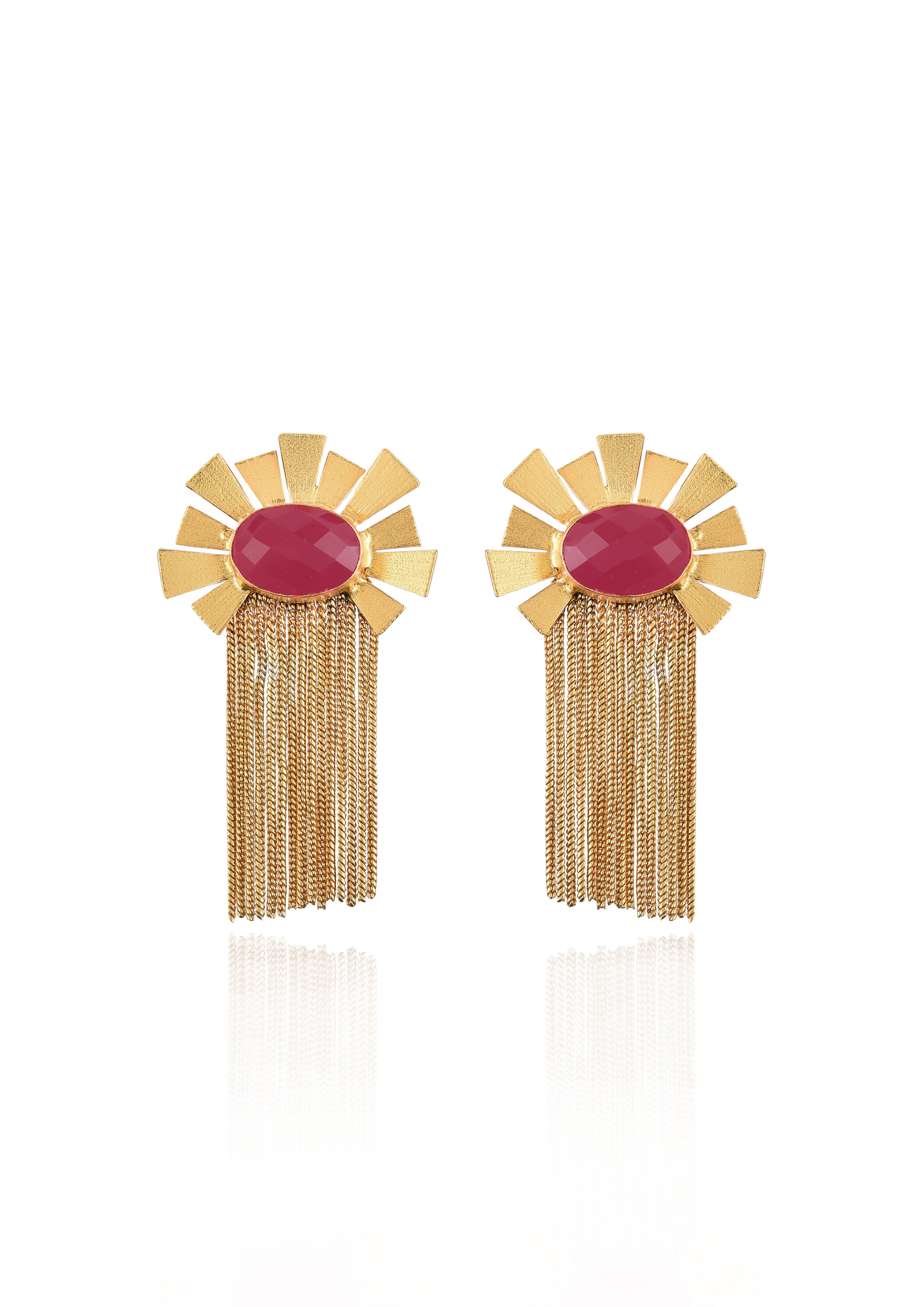 Handmade Metal blast Earrings 18k Gold Plate & natural stones 51 mm