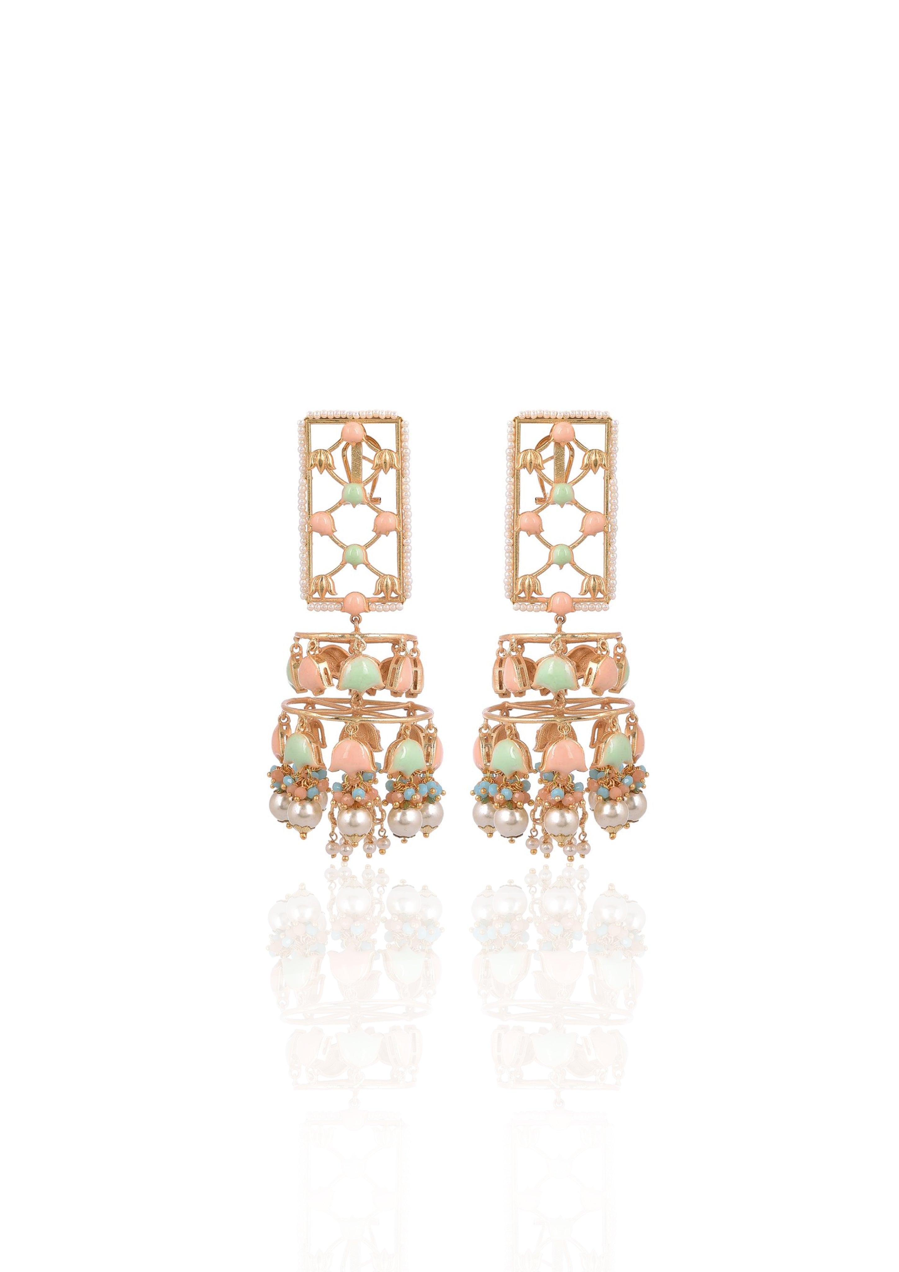 Handmade Jannat Earrings 110mm Height with 22K Gold-Plated Finish