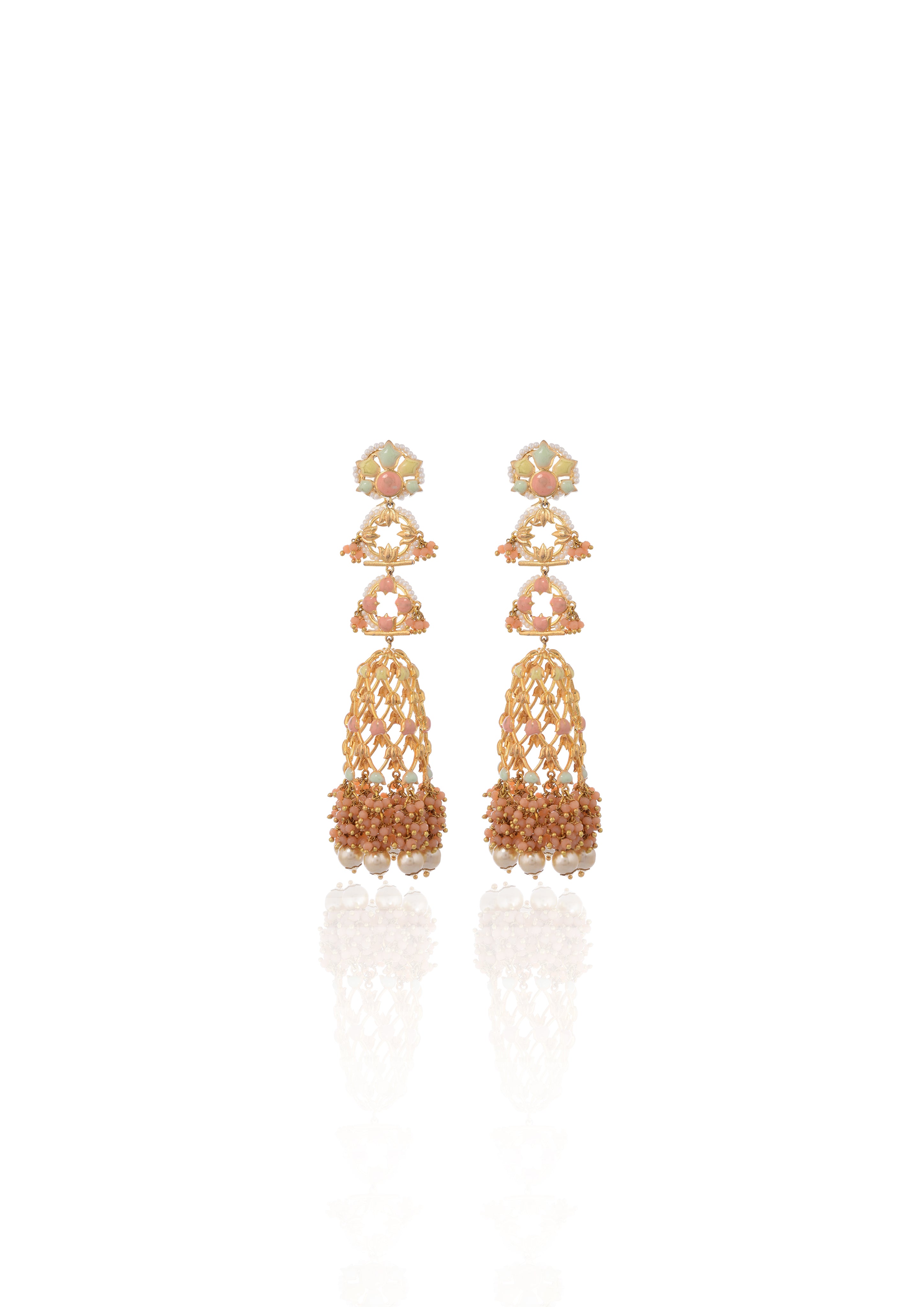 Handmade Jannat Earrings with 22K gold plating 134mm