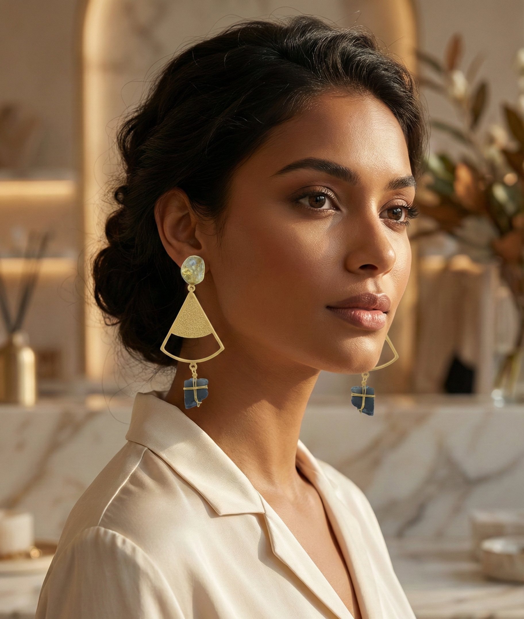 Handmade Earring with 18K Gold Plate and Natural Stones