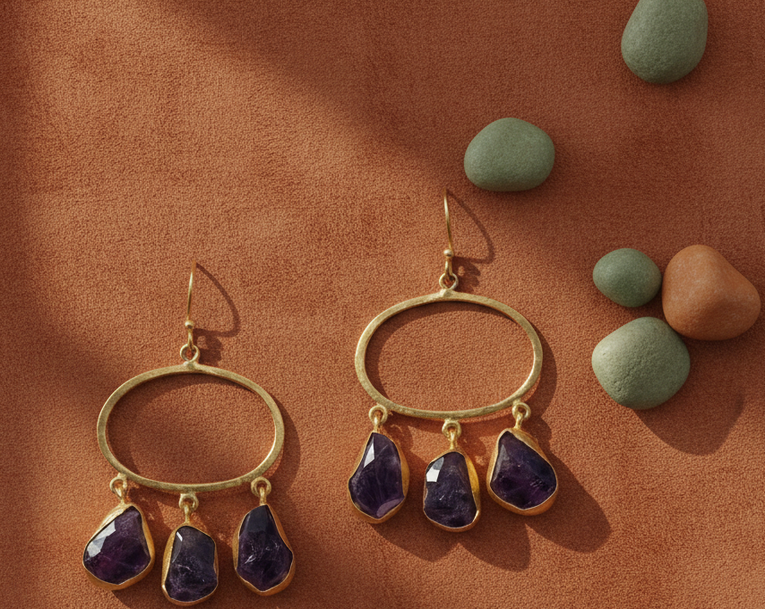 Artisan Stone age  Earrings – 57mm Length, Elegant 18K Gold-Plated Design for a Timeless Indian Look