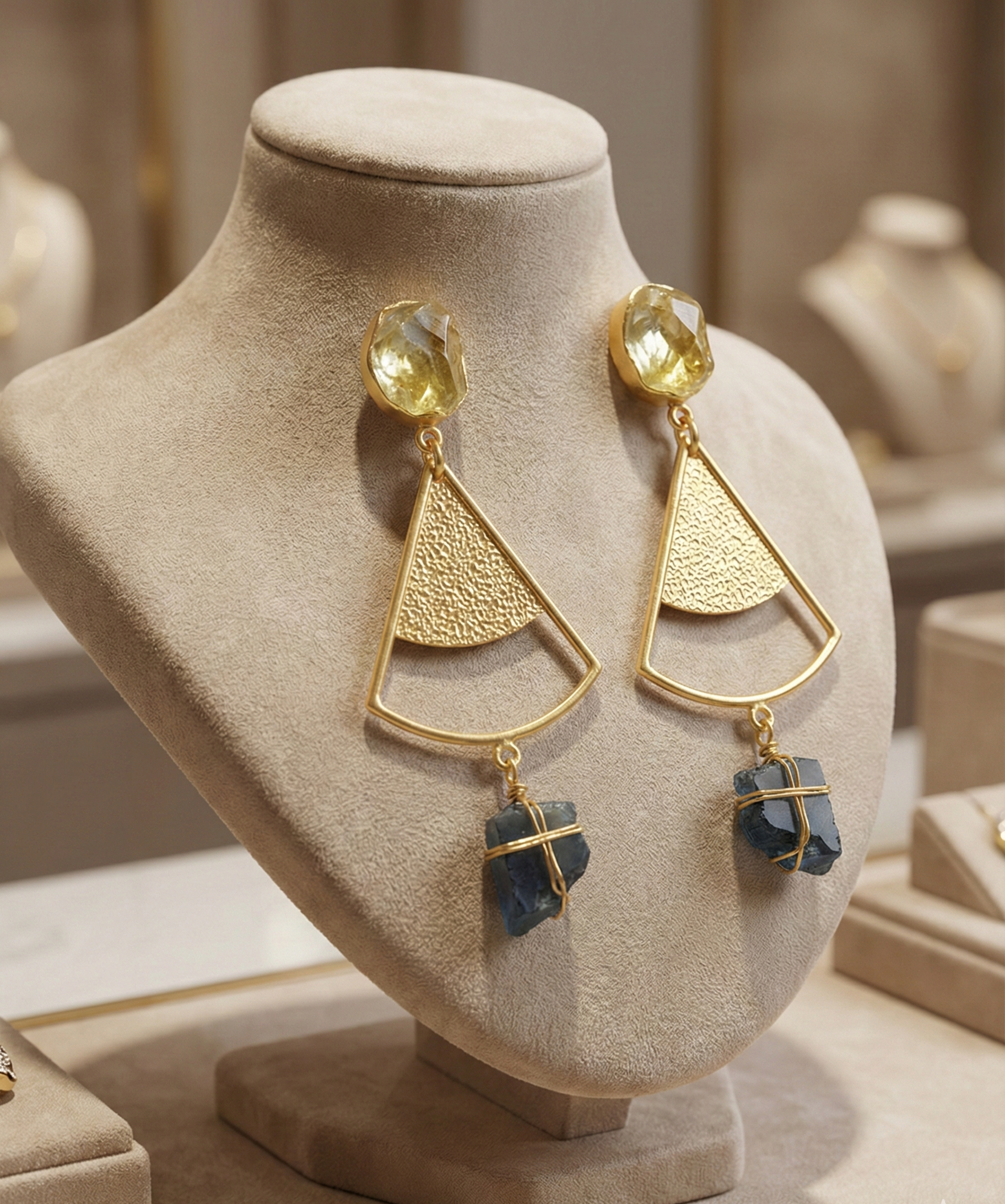 Handmade Earring with 18K Gold Plate and Natural Stones