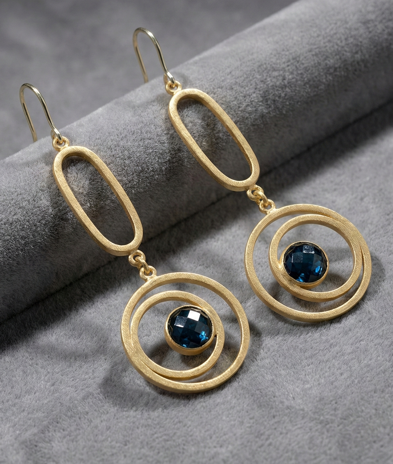 Handmade Metal blast Earrings 18k Gold Plate & natural stones 77mm