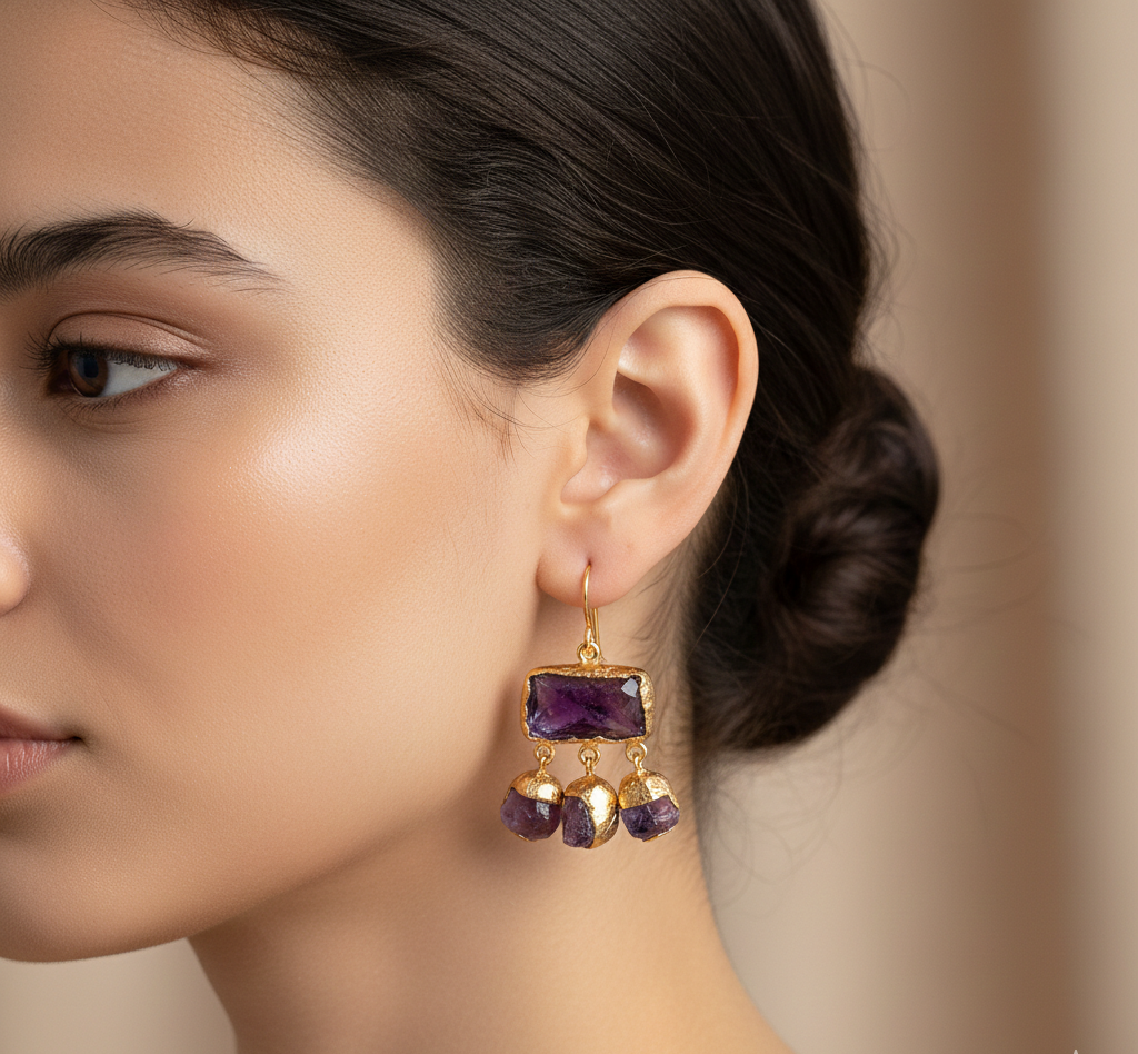 Artisan Stone age Earrings – 45mm Long, Crafted with 18K Gold-Plated Elegance for Traditional Looks