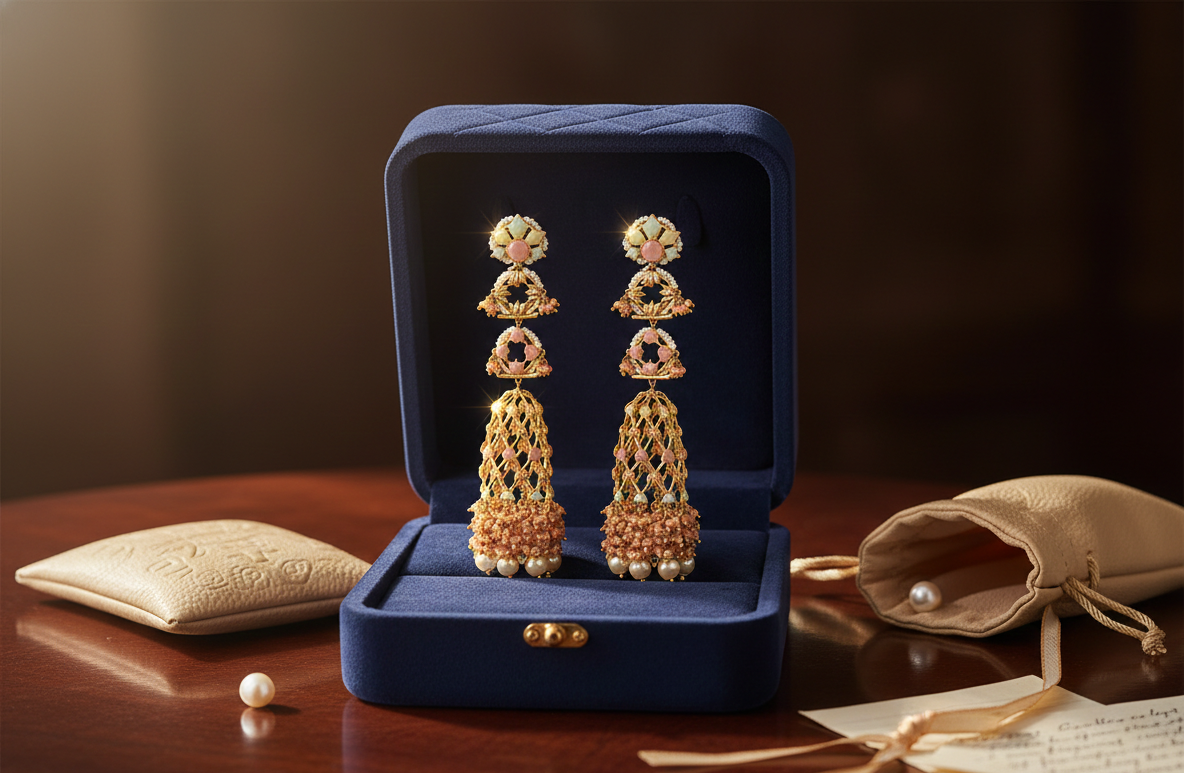 Handmade Jannat Earrings with 22K gold plating 134mm