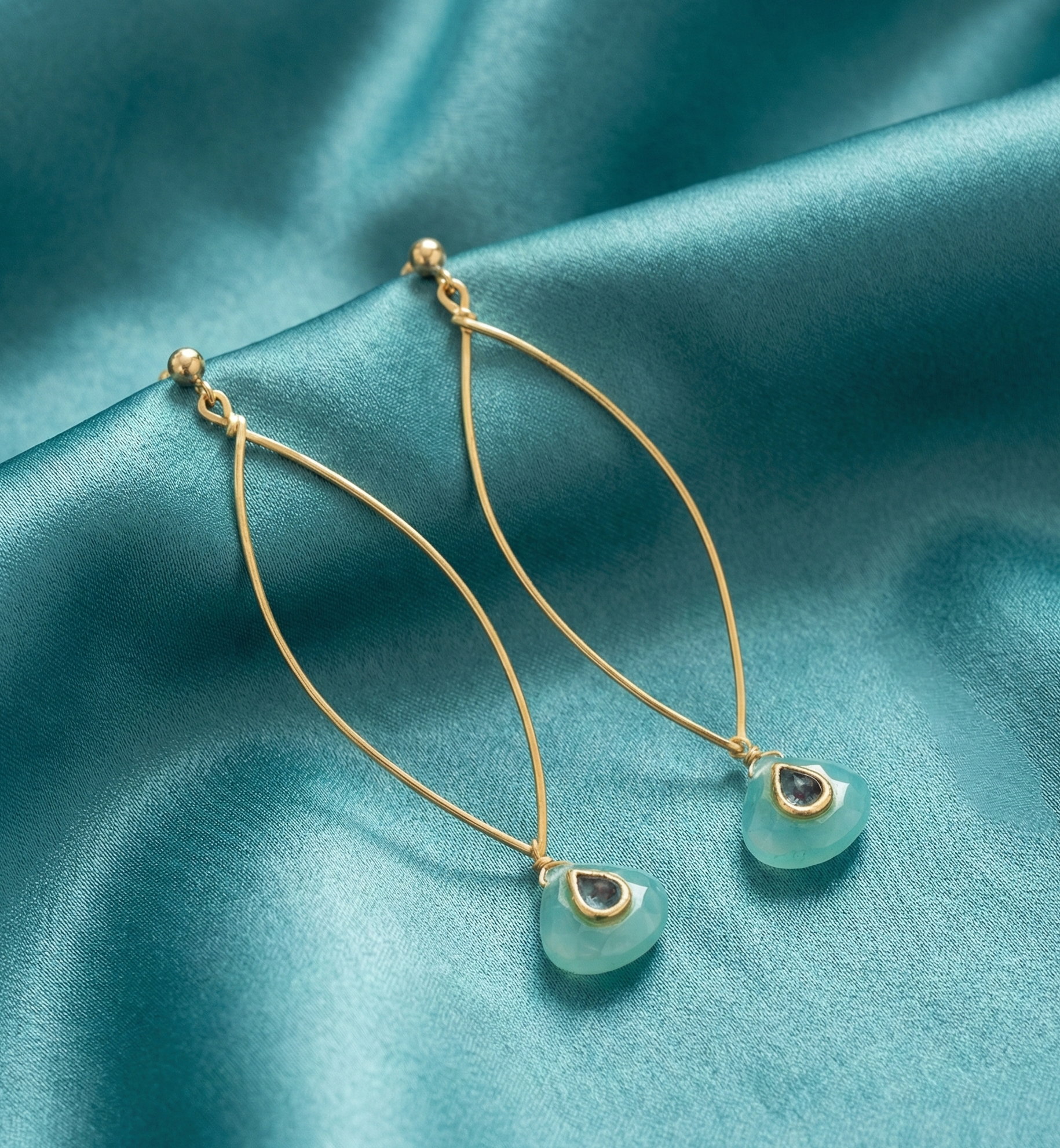 Handmade Metal blast Earrings 18k Gold Plate & natural stones 85mm