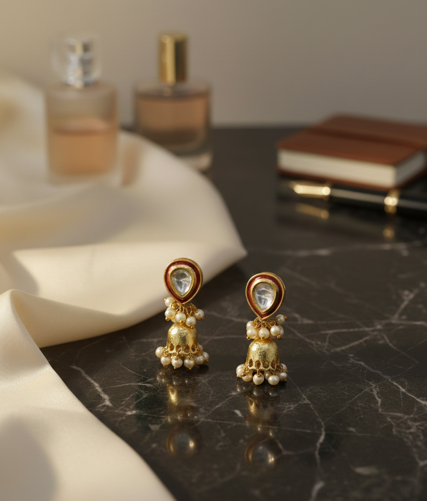 Petite NOOR Earrings – 35mm Height, Featuring a Delicate 18K Gold-Plated Handmade Design