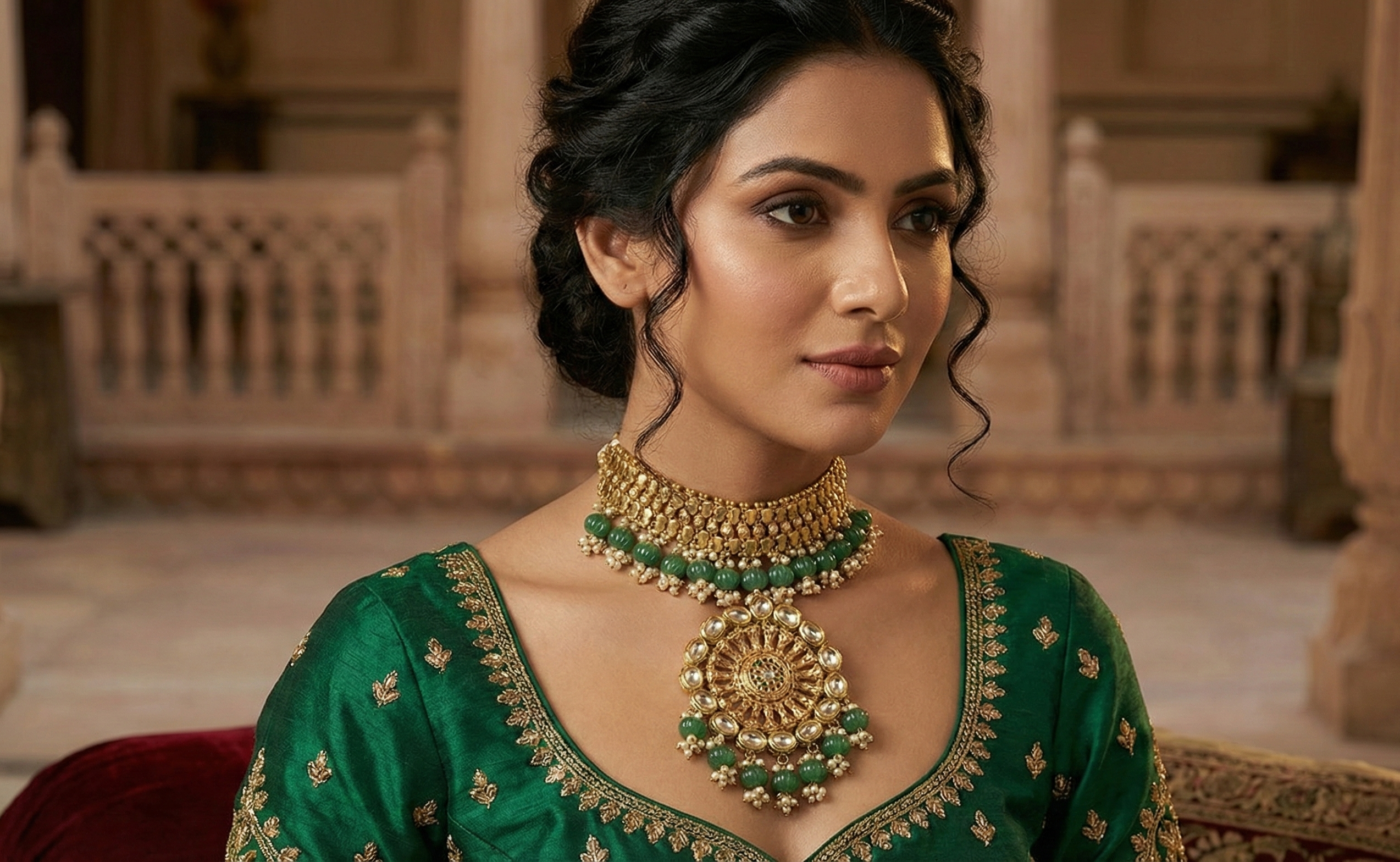 Noor Necklace - Brass Adorned with 22K Gold Plate and Natural Elements