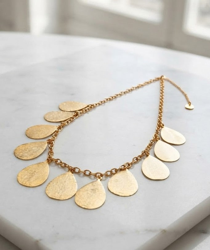 Maiden Teardrop Necklace - gold-tone textured teardrop pendant necklace