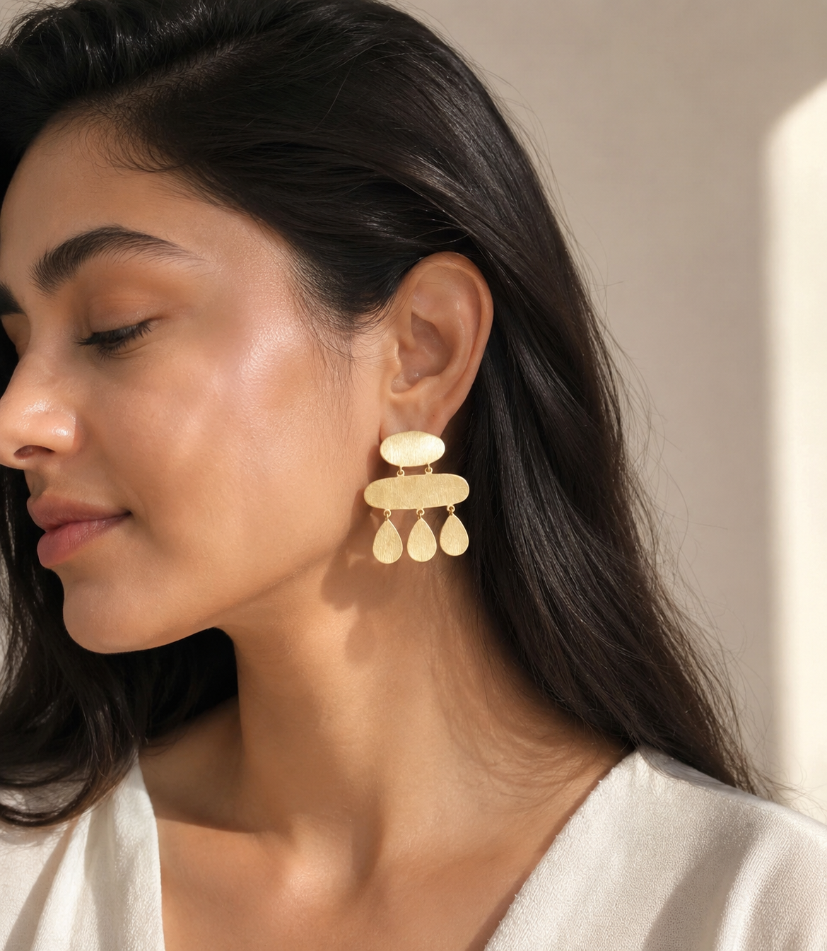 Maiden Cascade Earrings - tiered gold-tone drop earrings with layered design